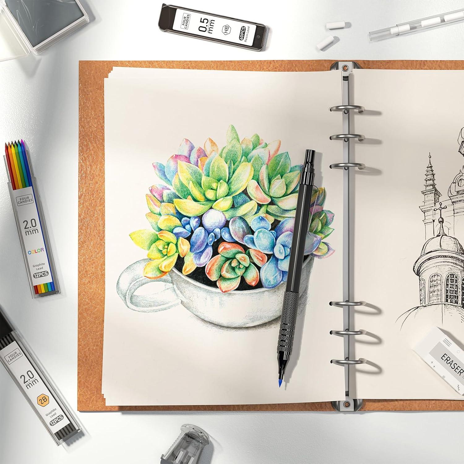 Juego de Lápices Mecánicos Metálicos Four Candies 5PCS 0.5-2.0mm