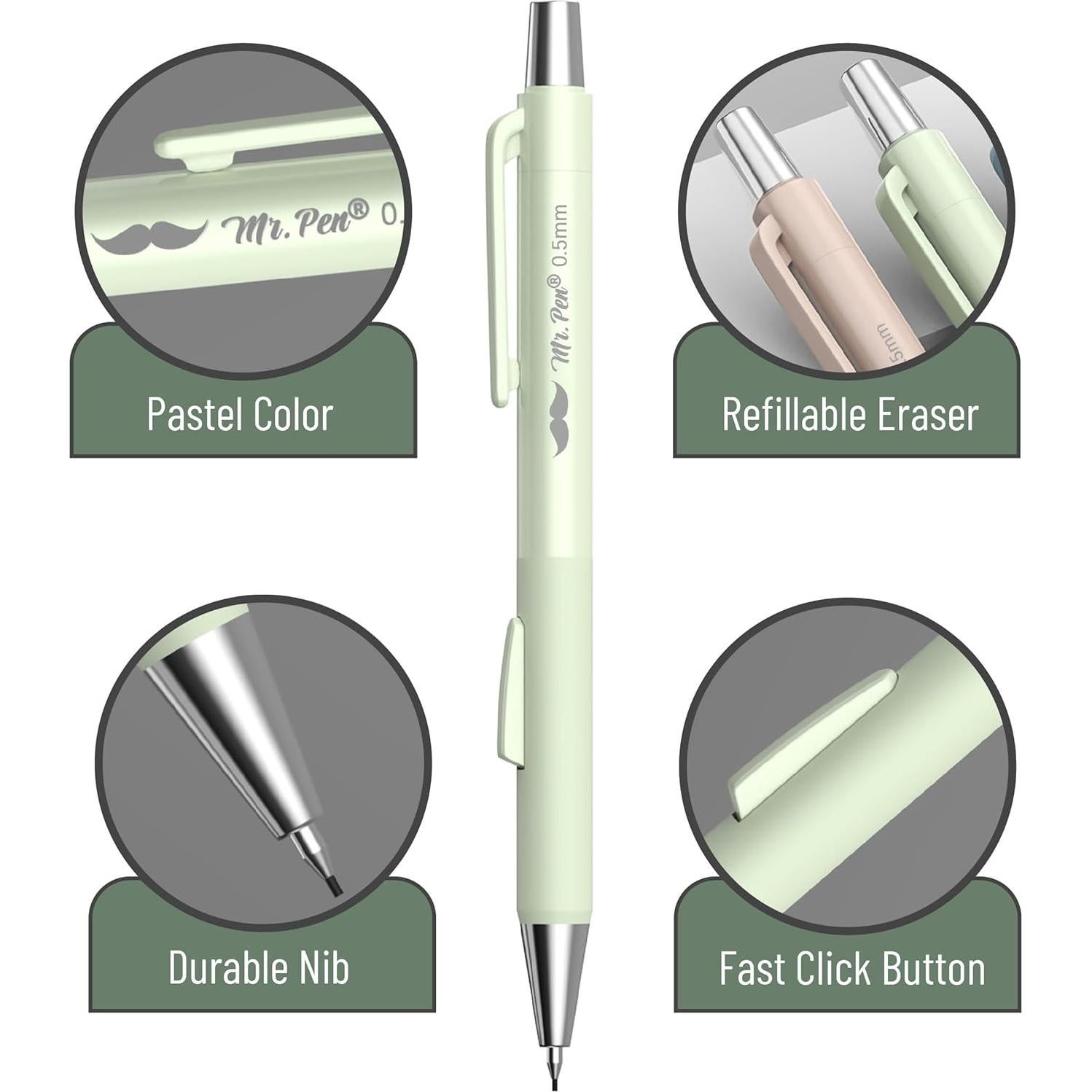 Juego de Lápices Mecánicos Pastel Mr. Pen 4 Pzs 0.5 y 0.7mm