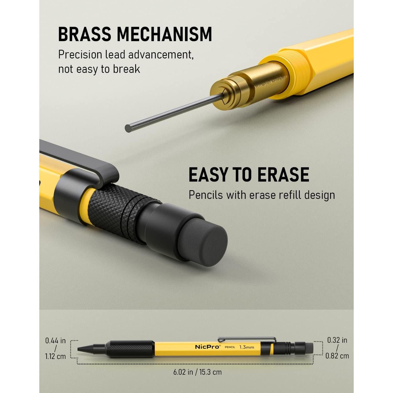 Conjunto de Lápices Mecánicos Nicpro 3 PCS 1.3 mm con 72 Recargas