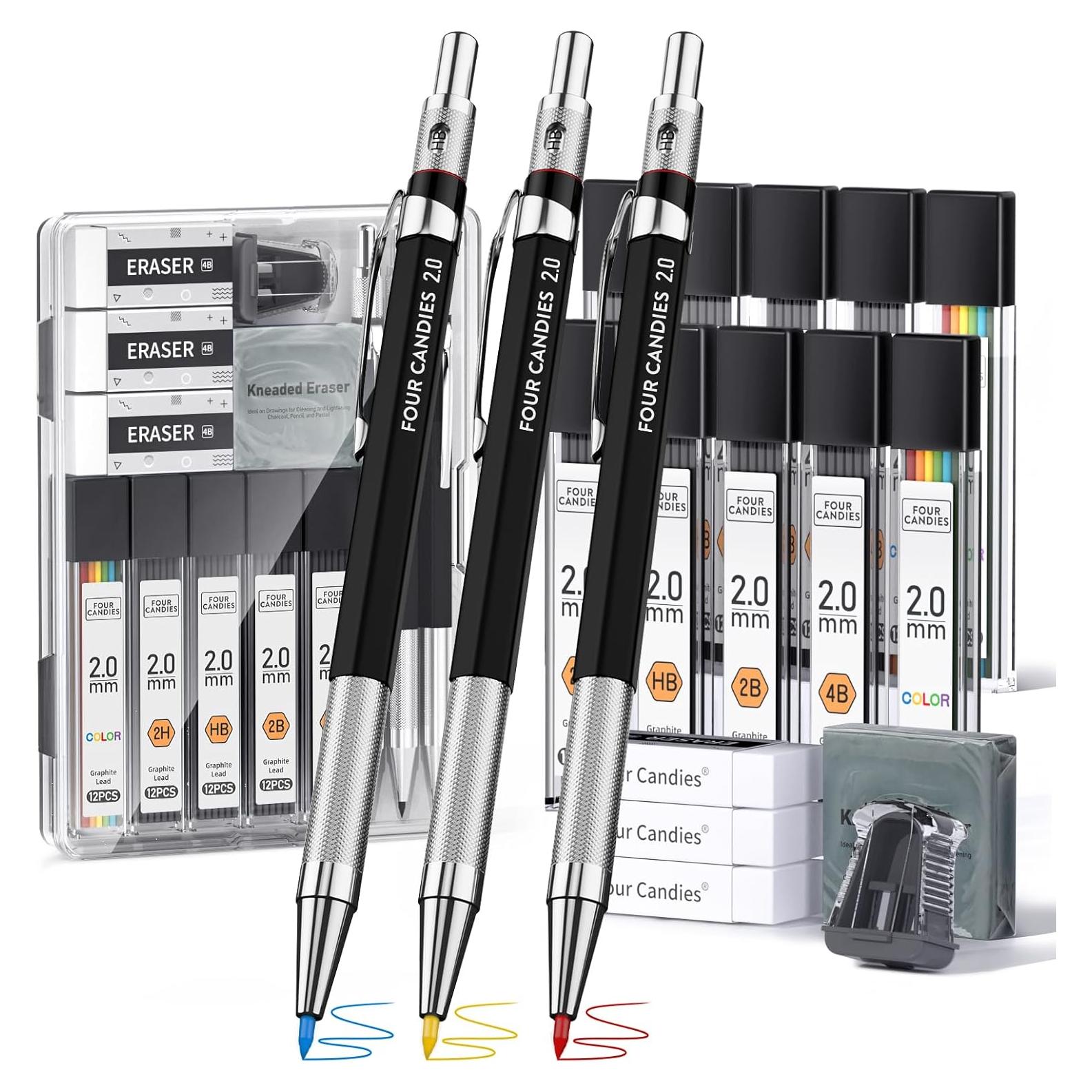 Set de Lápices Mecánicos Cuatro Caramelos 3PCS 2MM con Estuche