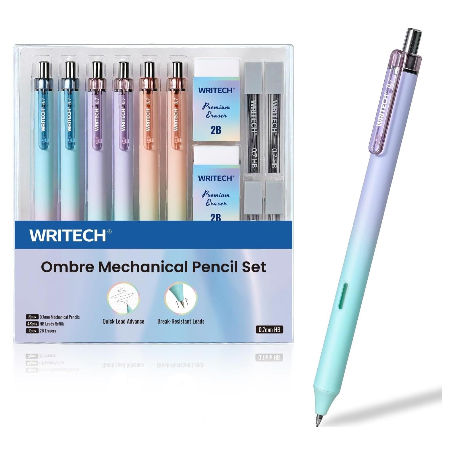 Set de Lápices Mecánicos Writech 0.7mm con Recargas y Gomas