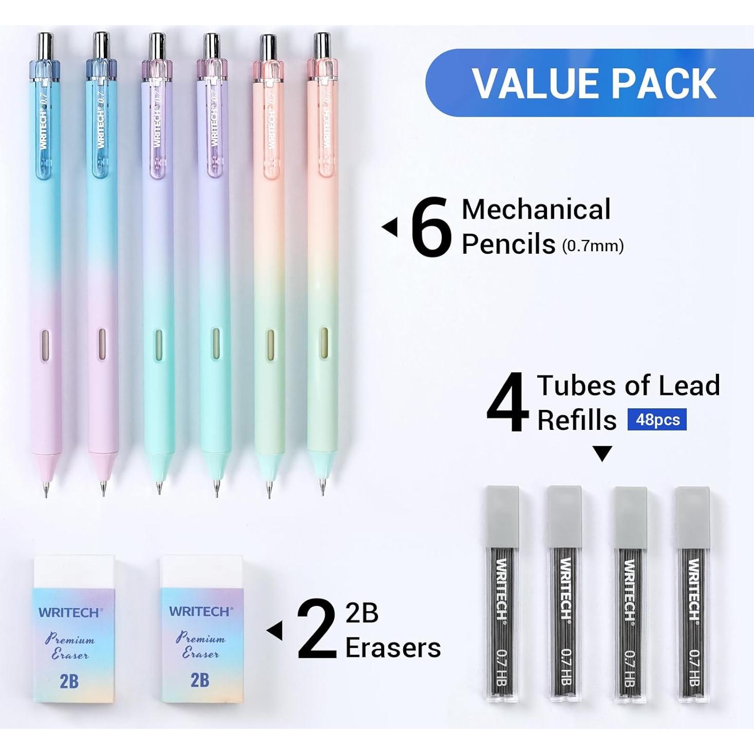 Set de Lápices Mecánicos Writech 0.7mm con Recargas y Gomas