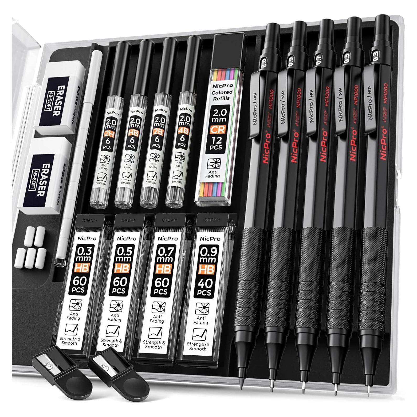 Juego de Lápices Mecánicos Nicpro Black Art 5PCS 0.3-2.0mm