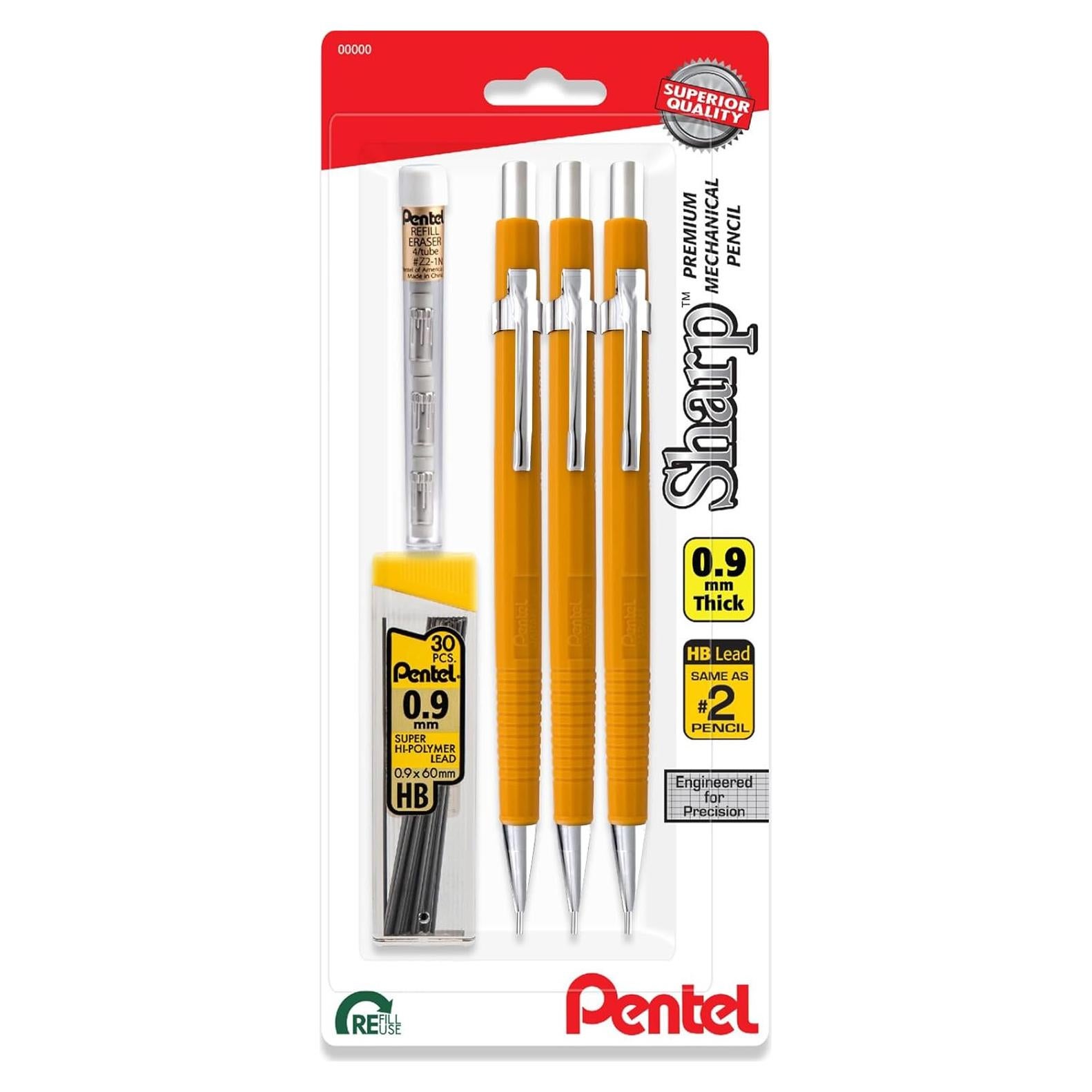 Lápiz Mecánico Pentel Sharp 0.9mm Amarillo - Paquete de 3
