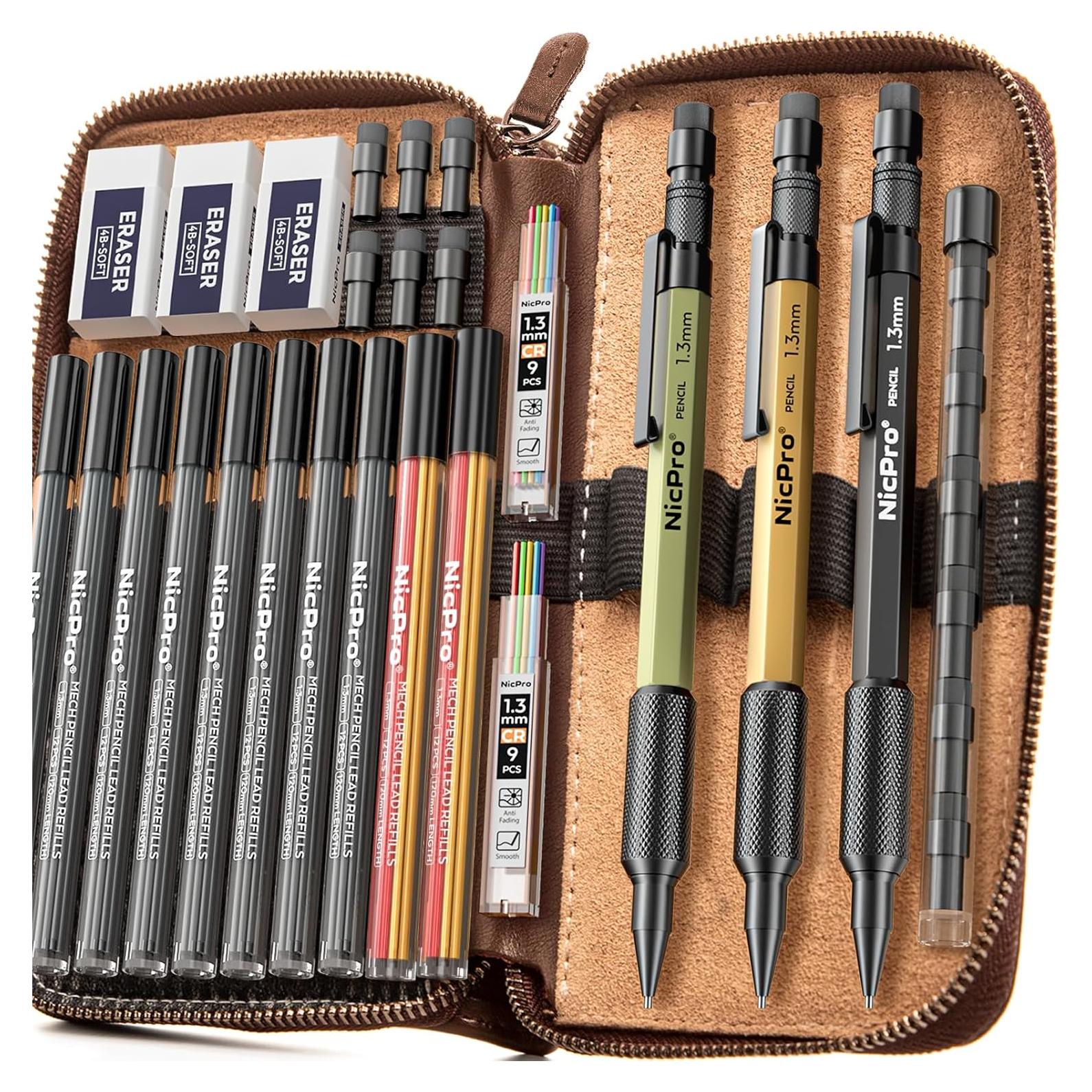 Conjunto de Lápices Mecánicos Nicpro 21 Piezas 1.3 mm en Cuero