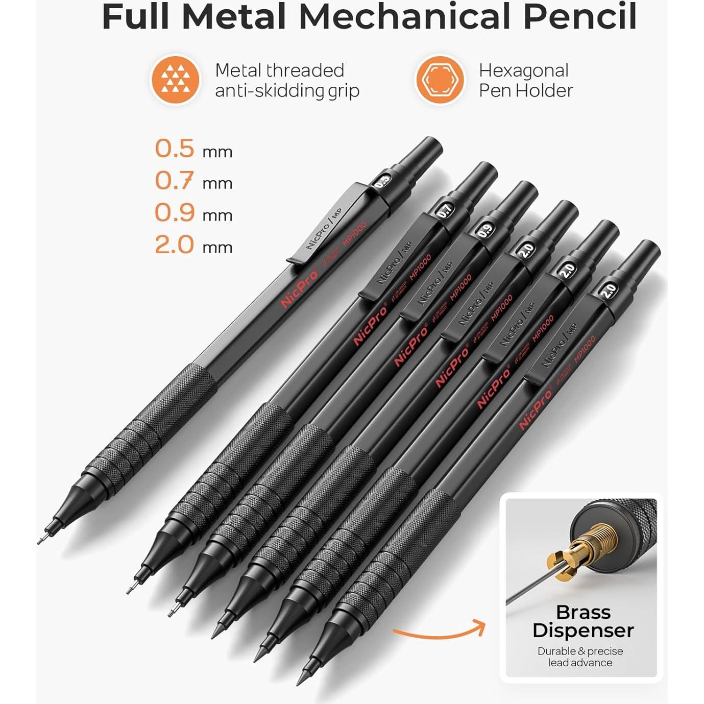 Juego de Lápices Mecánicos Nicpro 35PCS 0.5-2.0mm Metal Negro