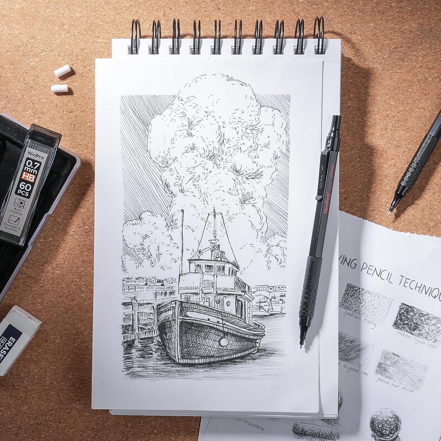 Juego de Lápices Mecánicos Nicpro 35PCS 0.5-2.0mm Metal Negro