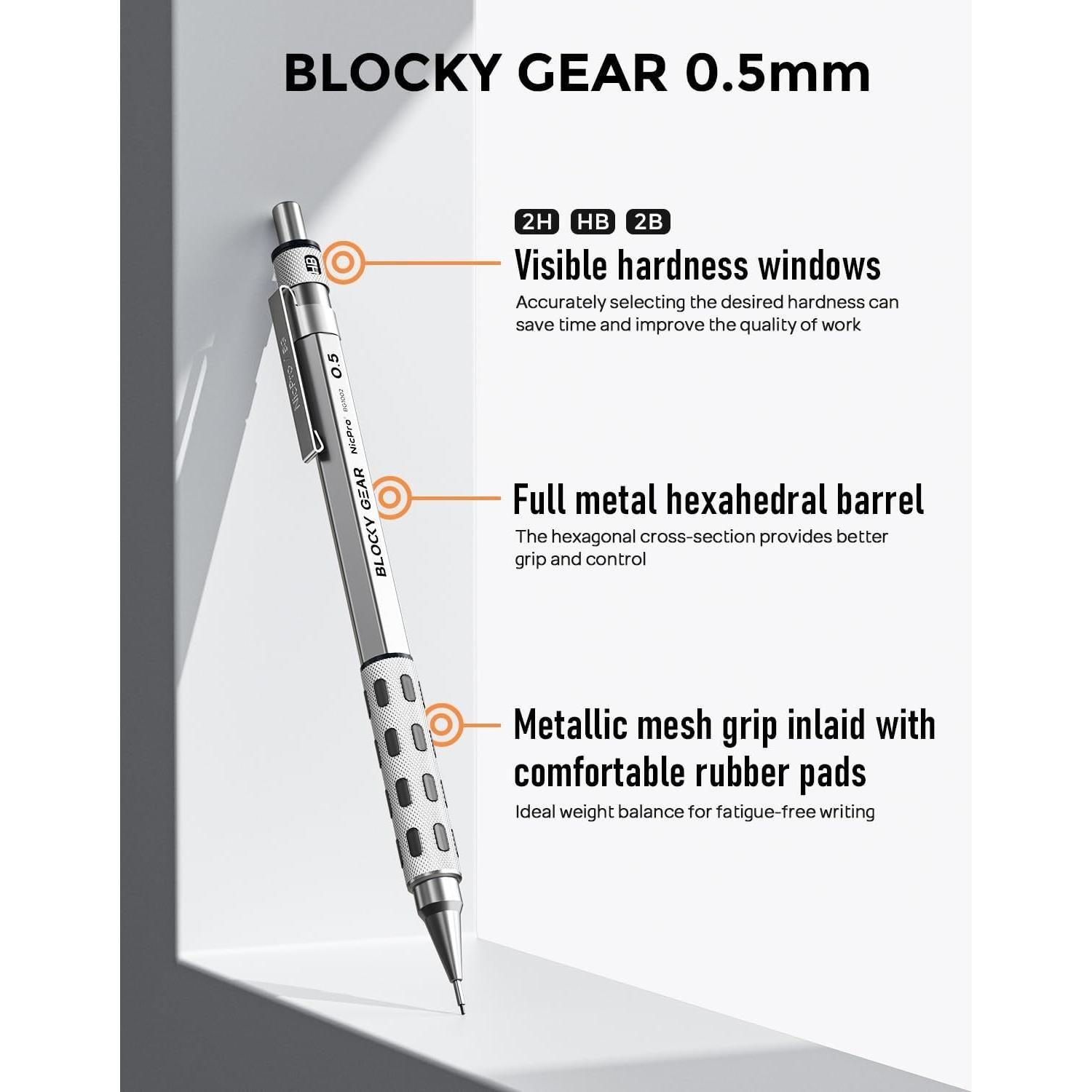 Conjunto de Lápices Mecánicos Nicpro Blocky Gear 0.5mm Metal