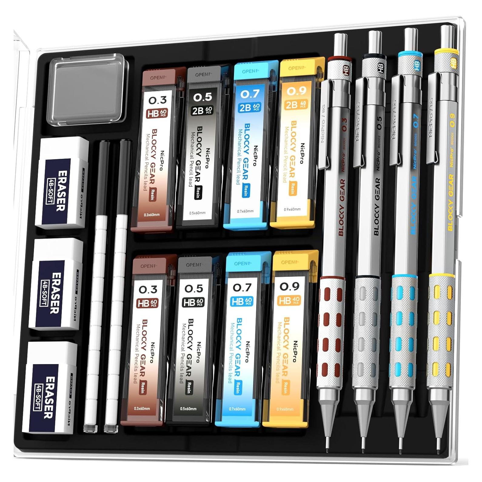 Juego de Lápices Mecánicos Nicpro 4 Pack 0.3-0.9mm con Estuche