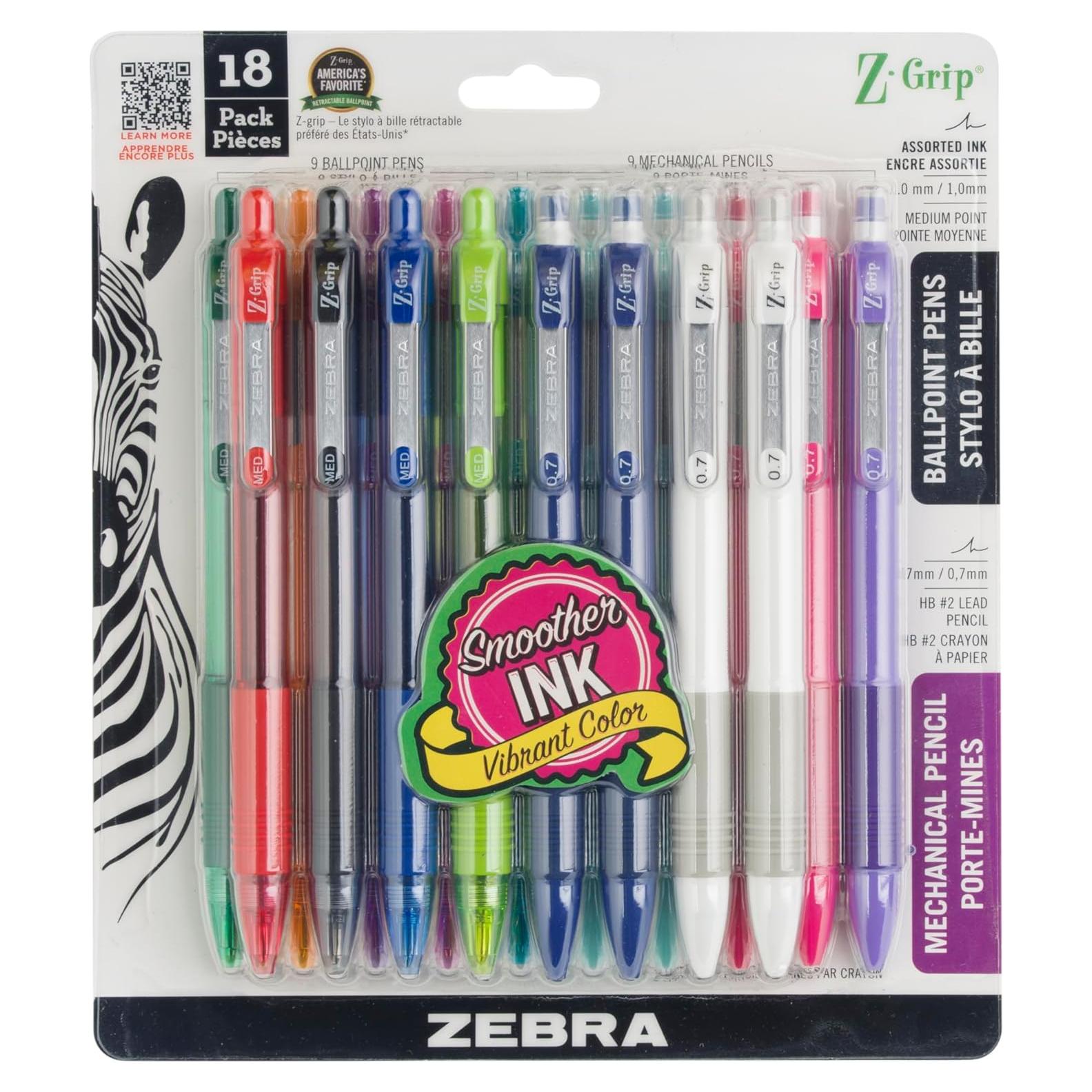 Juego de bolígrafos retráctiles Zebra Pen Z-Grip 18 unidades