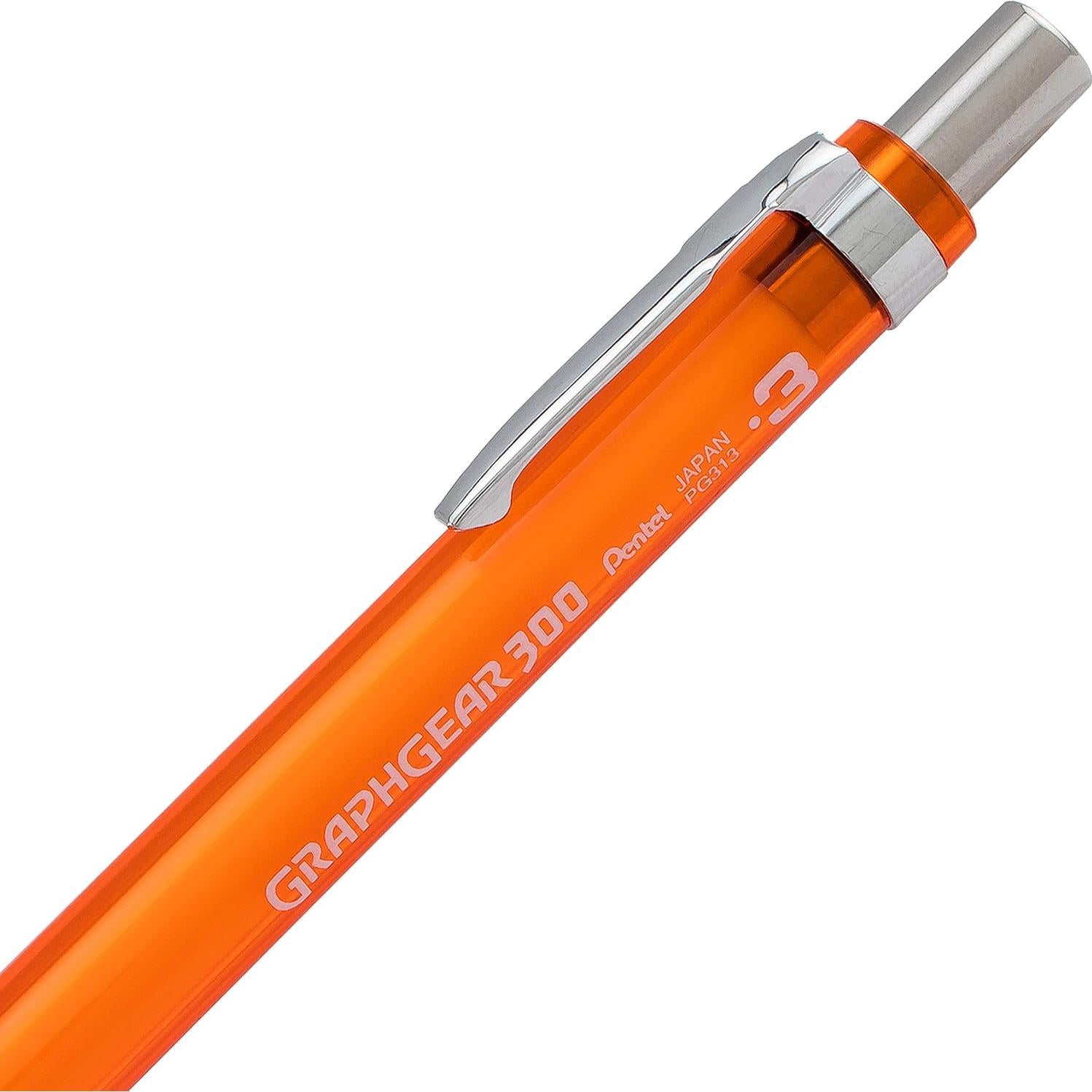 Lápiz Mecánico Pentel GraphGear 300 0.3mm Naranja con Borrador