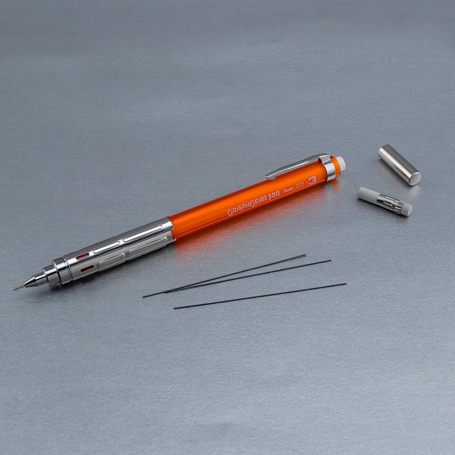 Lápiz Mecánico Pentel GraphGear 300 0.3mm Naranja con Borrador