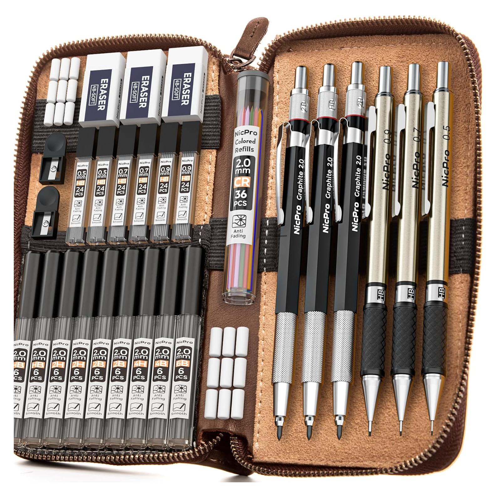 Conjunto de Lápices Mecánicos Nicpro 30 Piezas Estuche Cuero