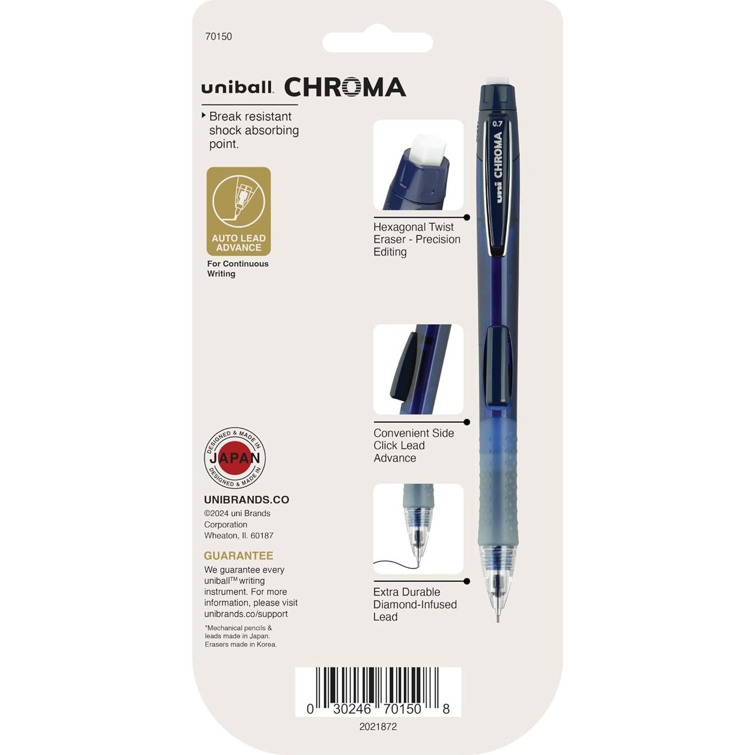 Lápiz Mecánico uniball Chroma 0.7 mm HB #2 4 Unidades