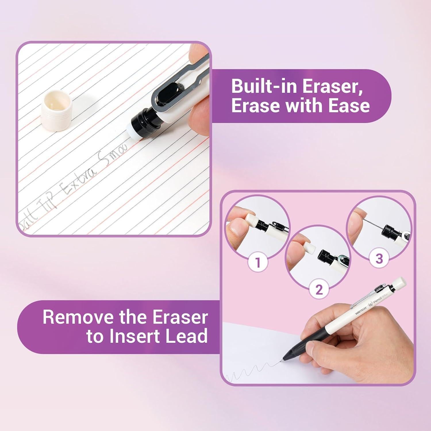 Set de Lápices Mecánicos WRITECH 0.7mm Multicolor con Borradores