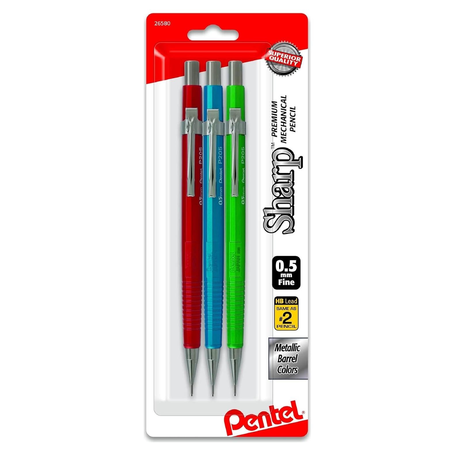 Lápiz Mecánico Pentel P205MBP3M1 0.5 mm Asortido 3 Unidades