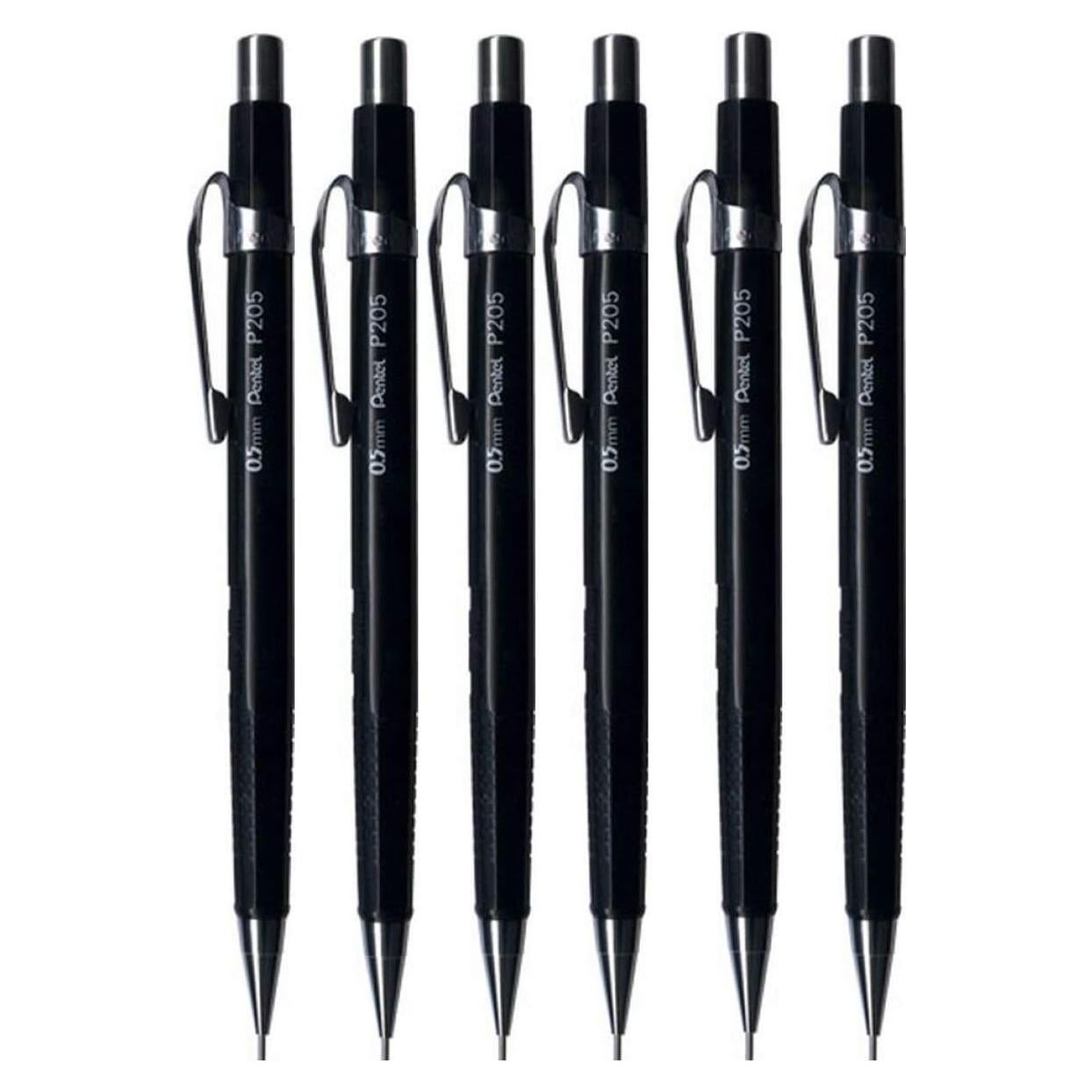 Lápiz Mecánico Pentel P205 0.5mm Negro - Paquete de 6