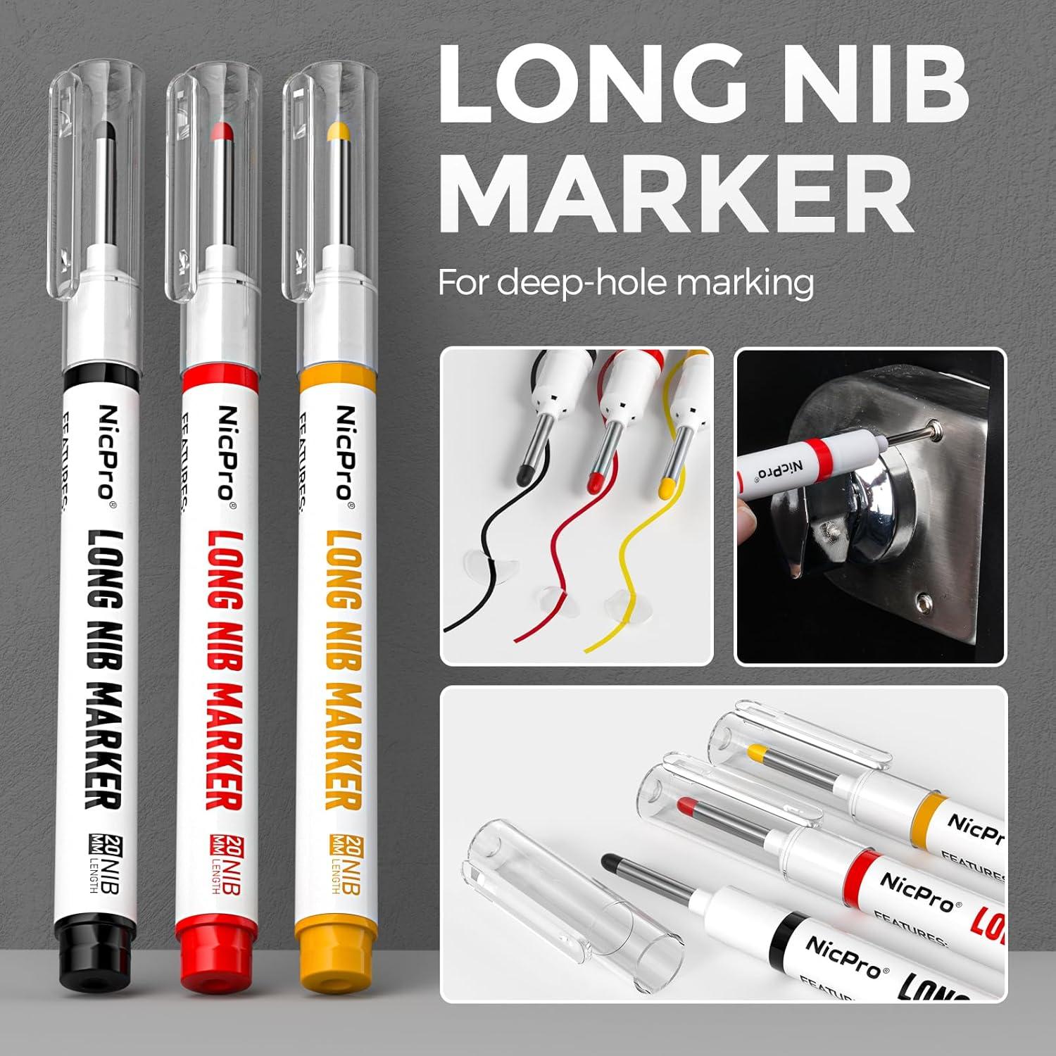 Nicpro Lápiz de Carpintero Mecánico 2 Pack con Sacapuntas y 26 Recargas