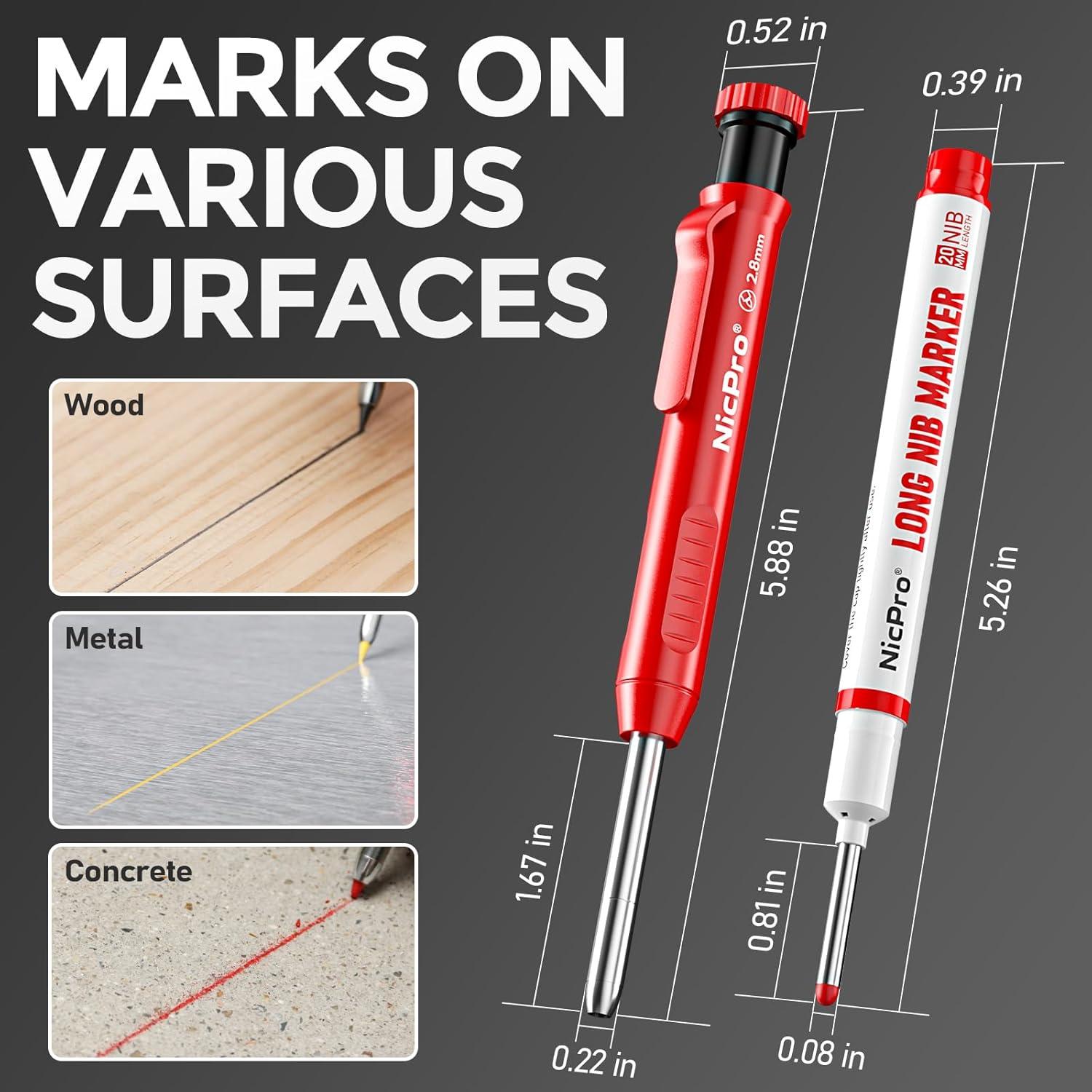 Nicpro Lápiz de Carpintero Mecánico 2 Pack con Sacapuntas y 26 Recargas