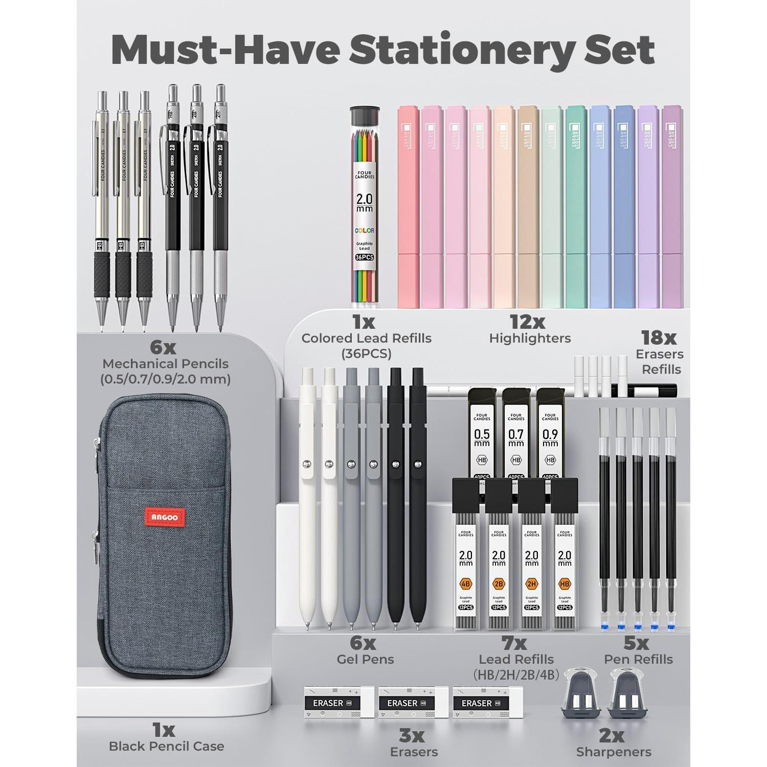 Suministros Escolares Cuatro Dulces 45 PCS Estuche Negro