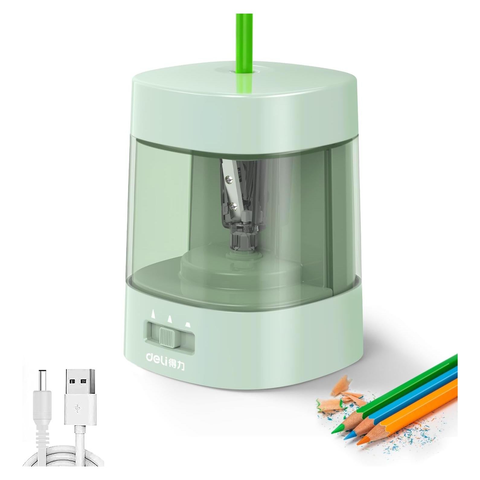 Afilador Eléctrico de Lápices Deli Verde USB y Batería