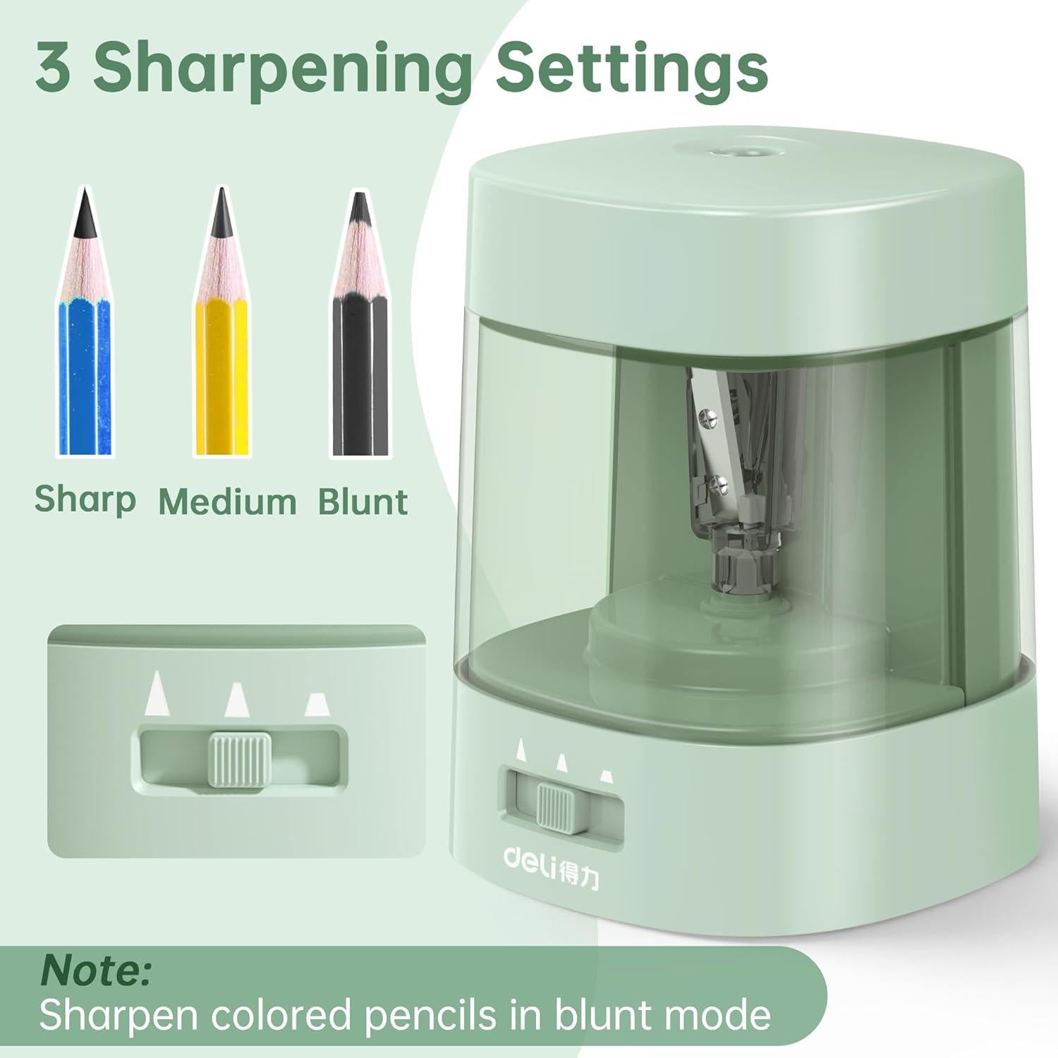 Afilador Eléctrico de Lápices Deli Verde USB y Batería