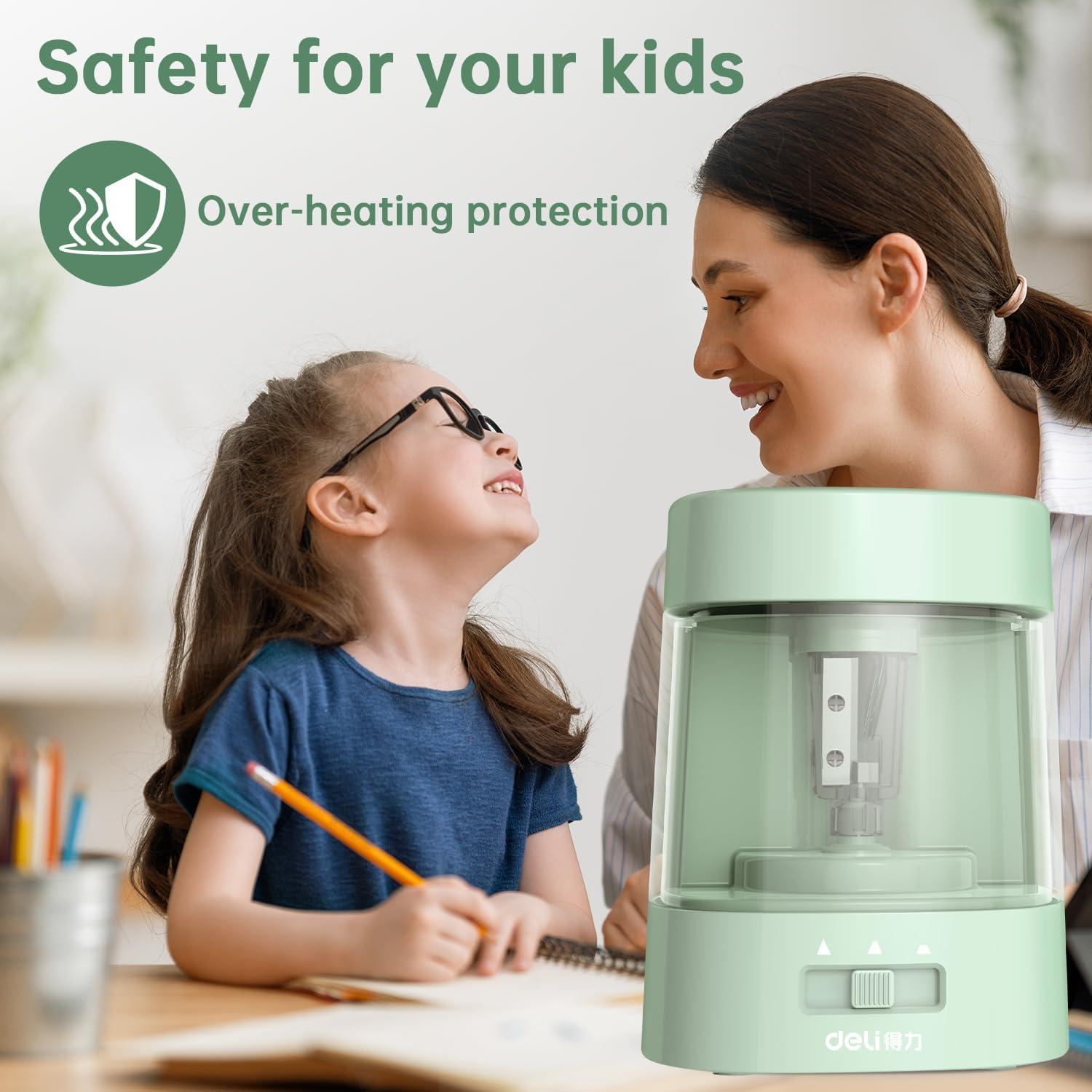 Afilador Eléctrico de Lápices Deli Verde USB y Batería