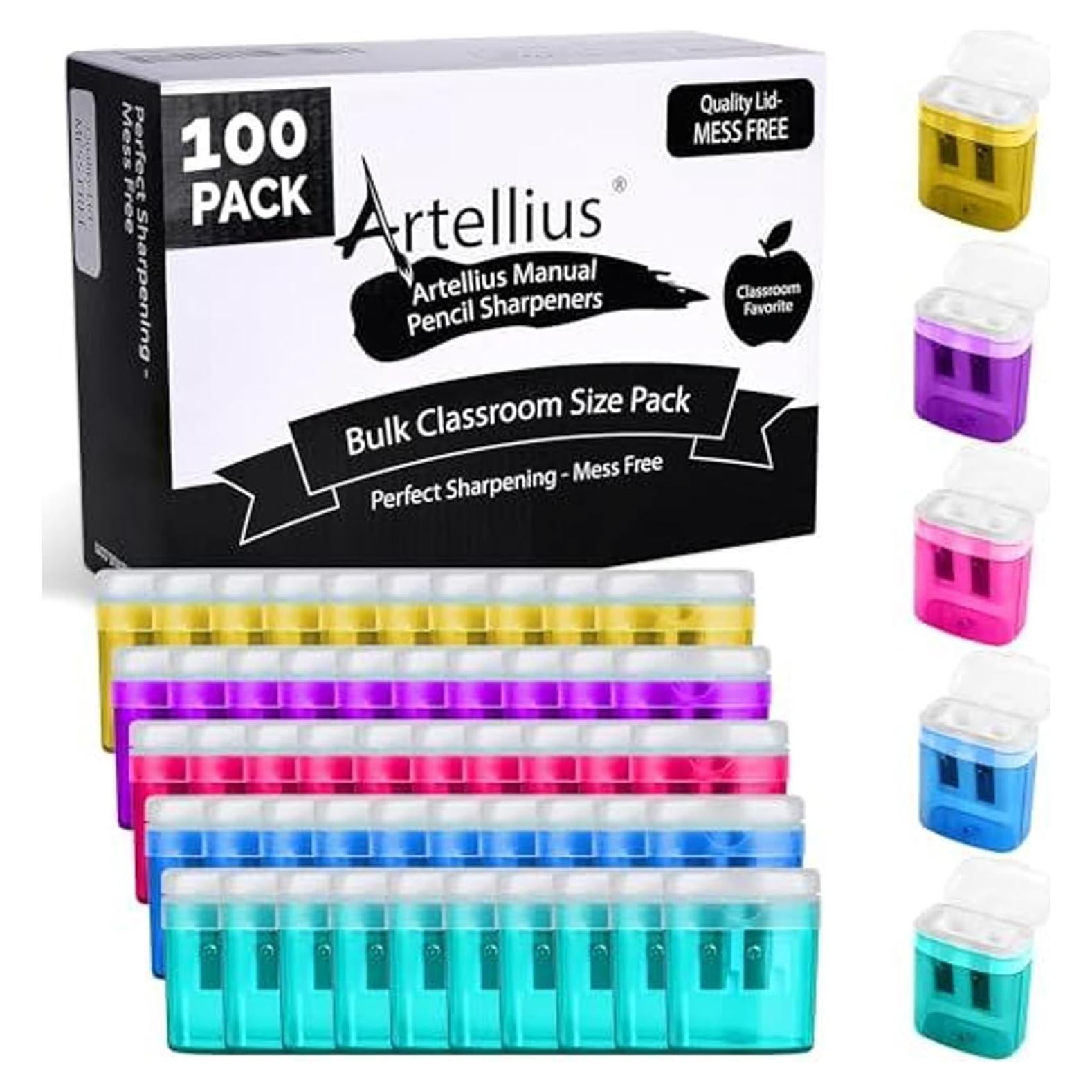 Paquete de 100 Sacapuntas Artellius Doble Orificio Multicolor