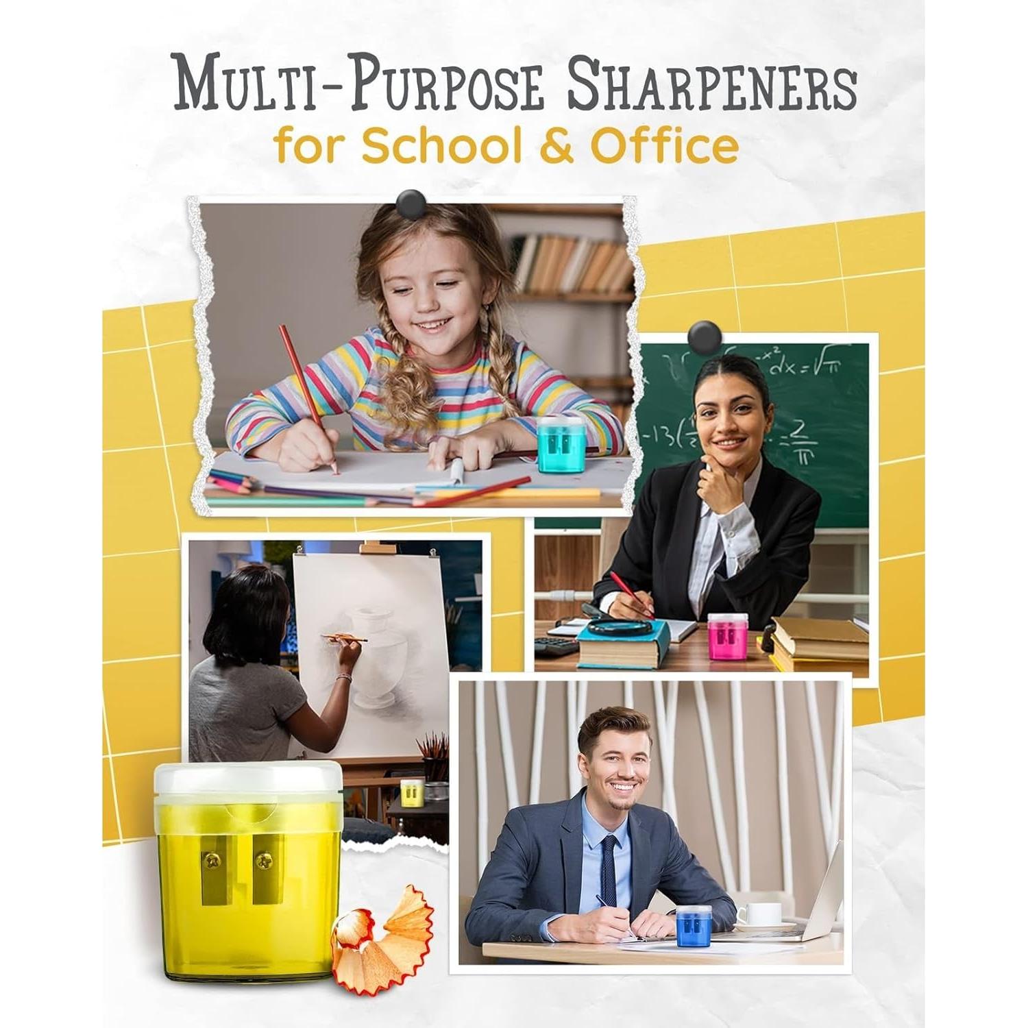 Paquete de 100 Sacapuntas Artellius Doble Orificio Multicolor