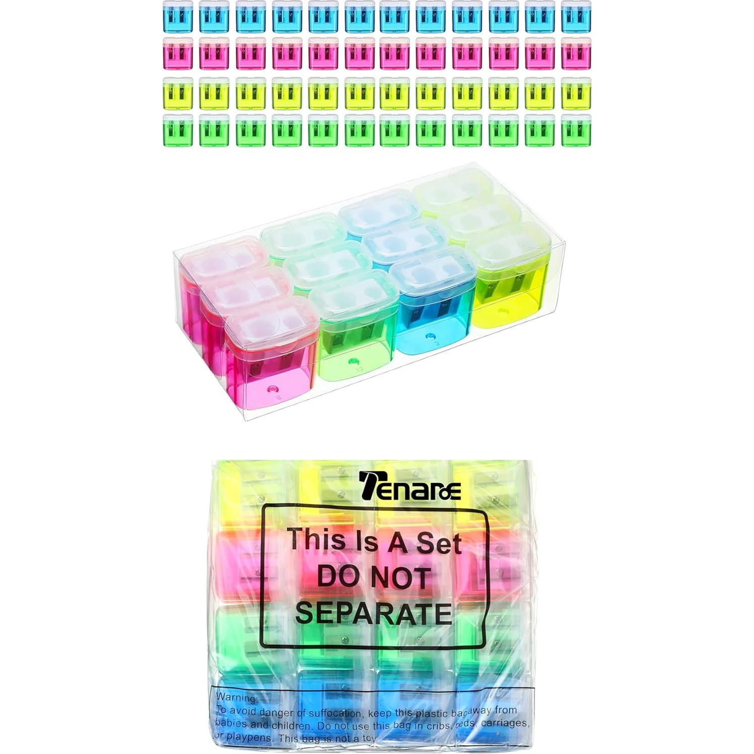 48 Sacapuntas Manuales Doble Orificio Tenare Multicolor