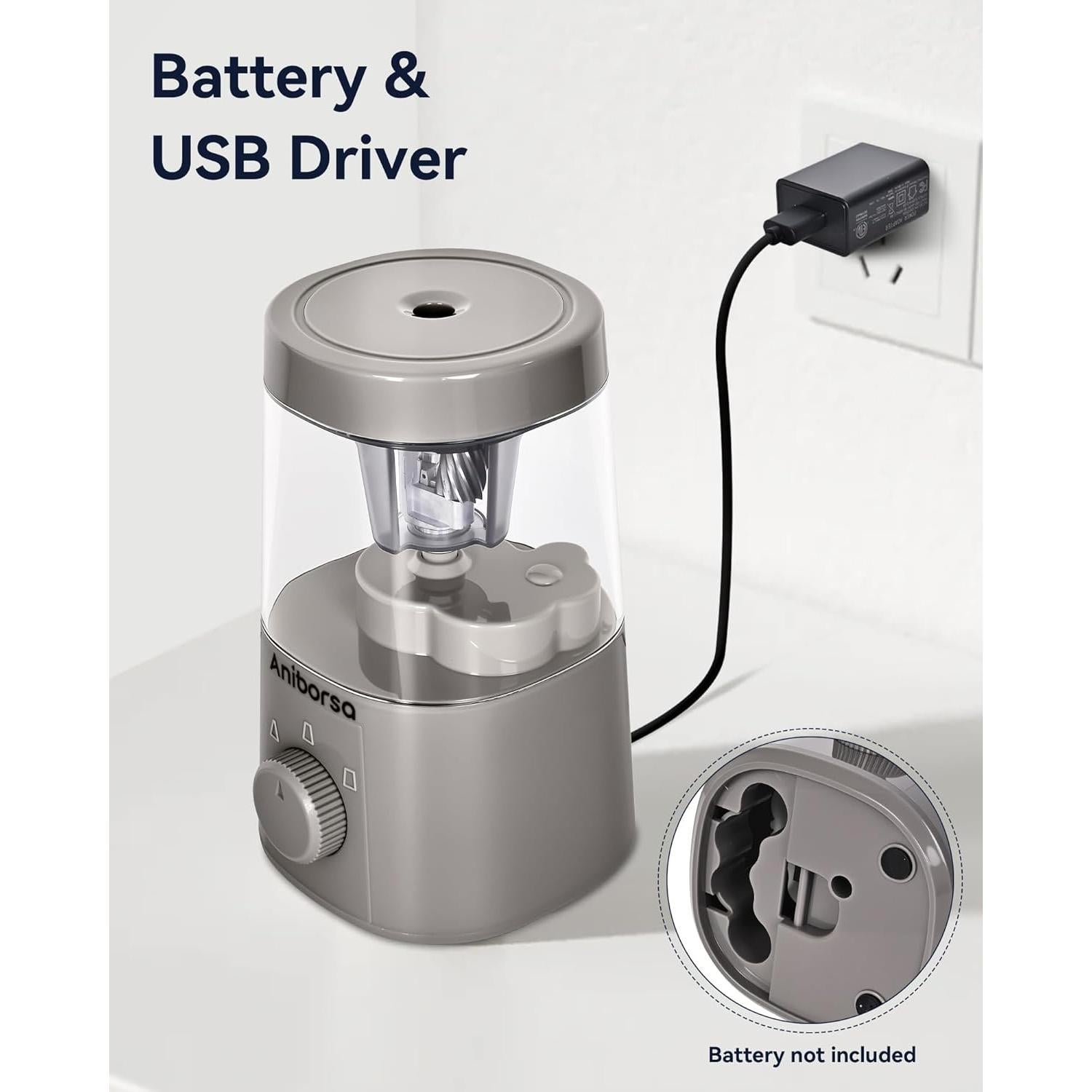 Sacapuntas Eléctrico Aniborsa Gris con Agudeza Ajustable