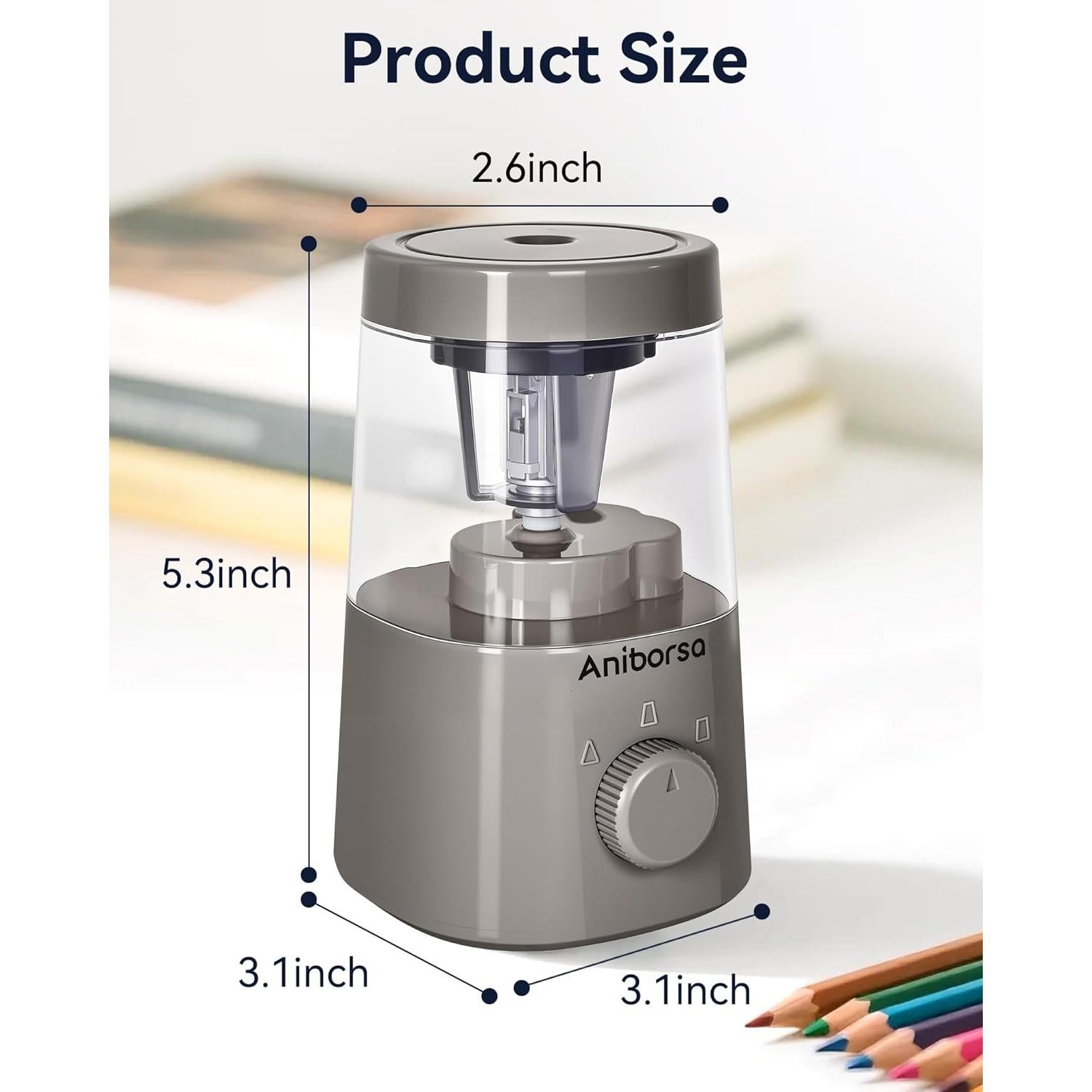 Sacapuntas Eléctrico Aniborsa Gris con Agudeza Ajustable