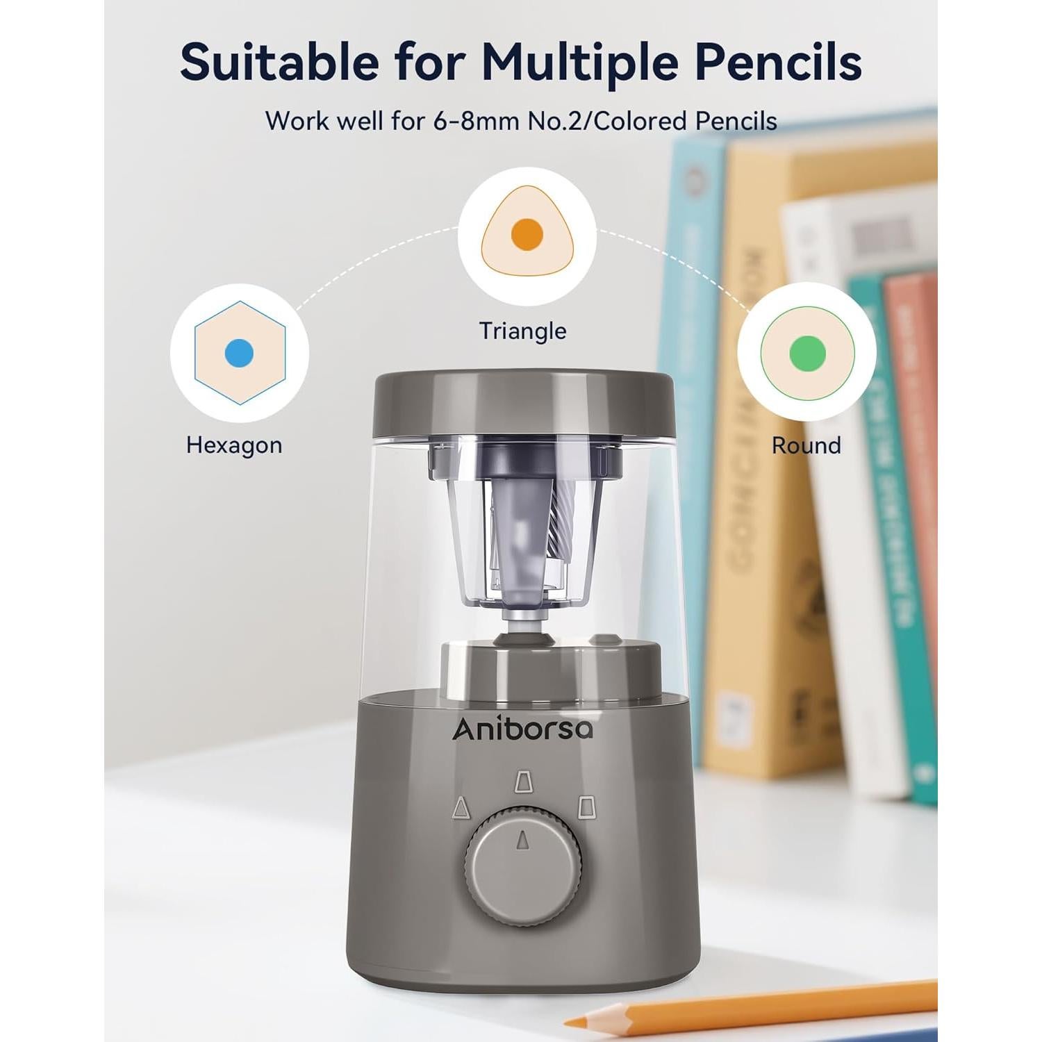 Sacapuntas Eléctrico Aniborsa Gris con Agudeza Ajustable