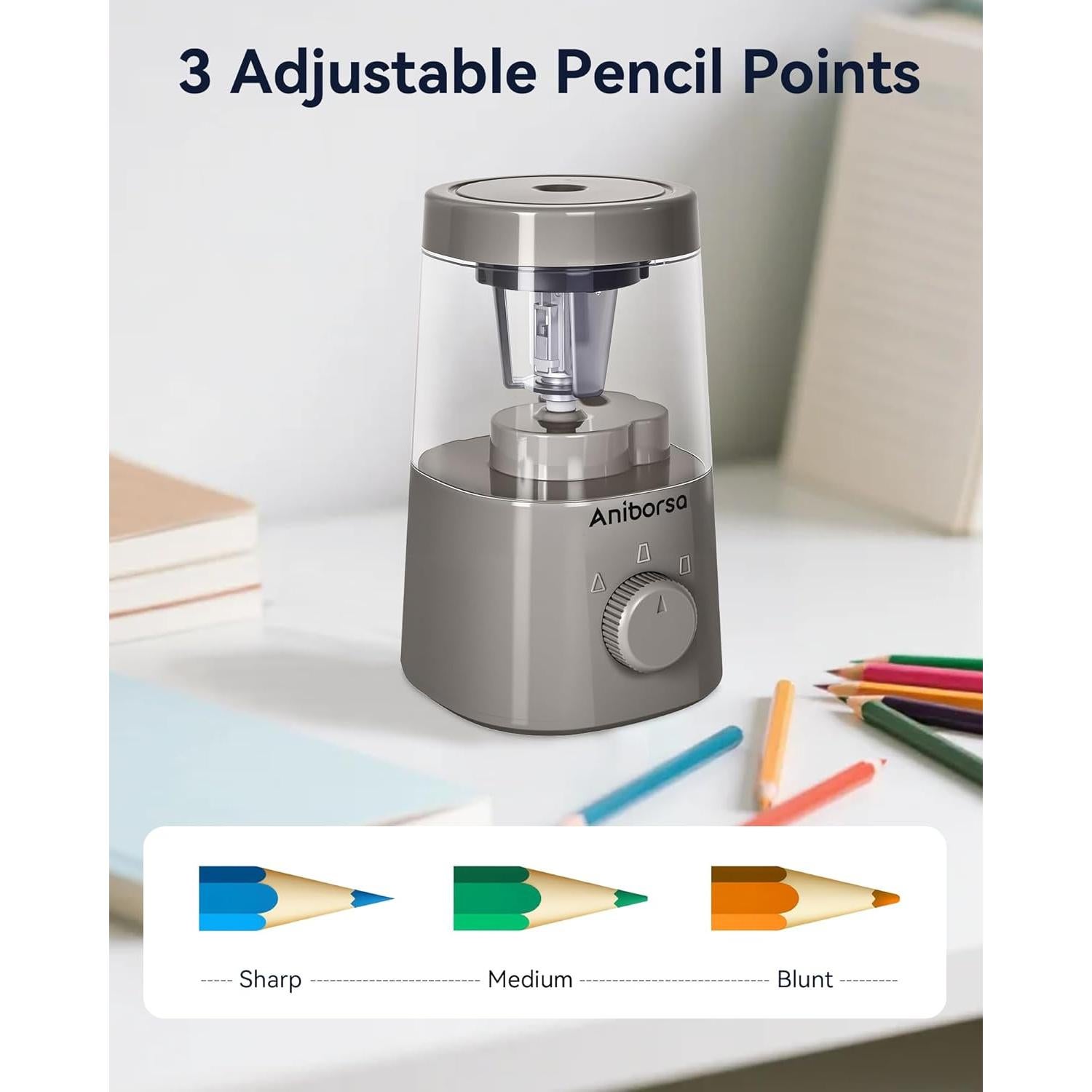 Sacapuntas Eléctrico Aniborsa Gris con Agudeza Ajustable