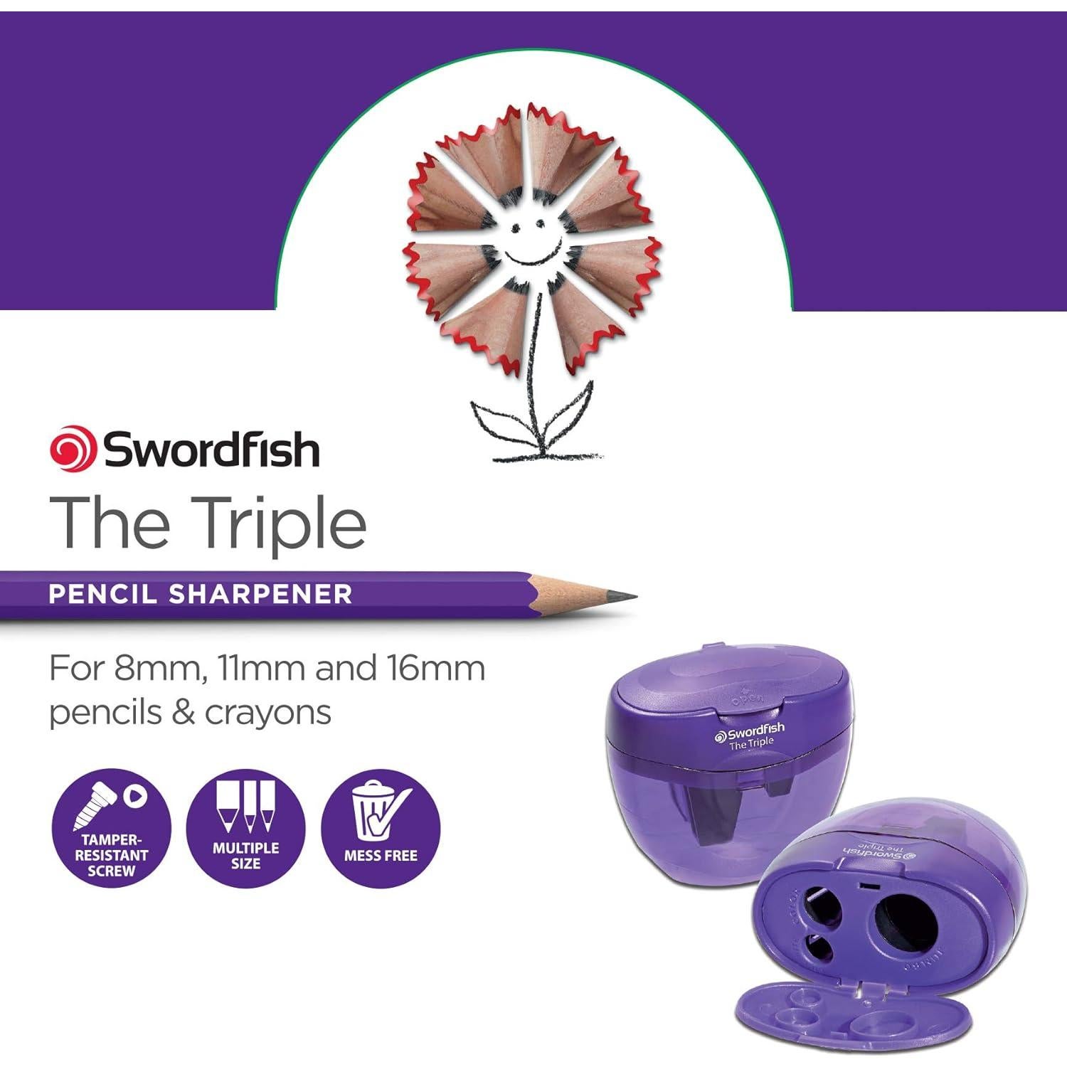 Sacapuntas Triple Swordfish Púrpura con Recipiente 8-16 mm