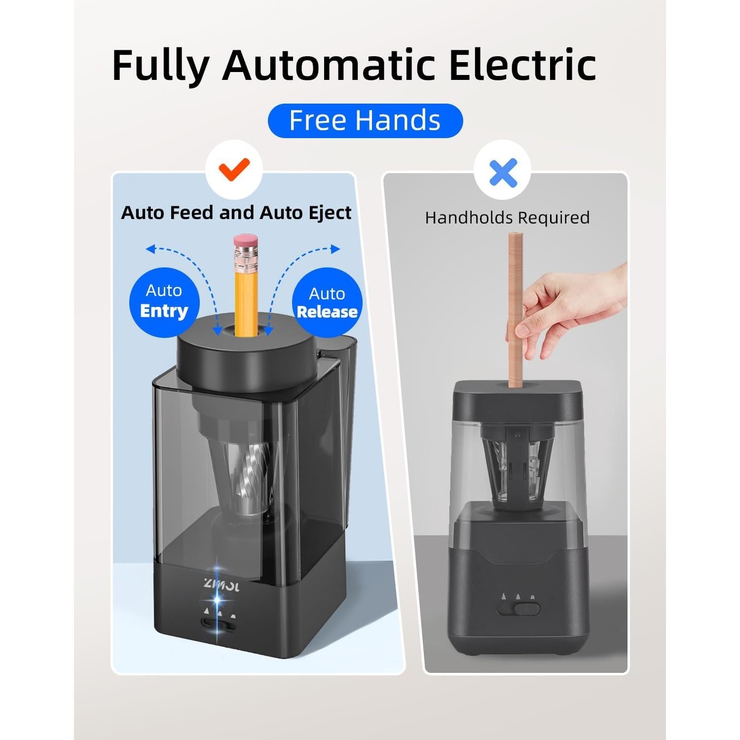 Sacapuntas Eléctrico Automático Zmol Negro 6-12mm Recargable