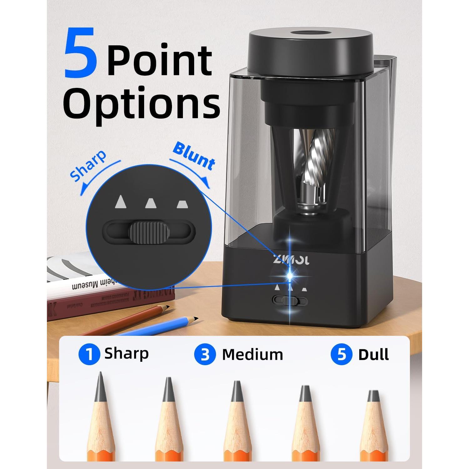 Sacapuntas Eléctrico Automático Zmol Negro 6-12mm Recargable