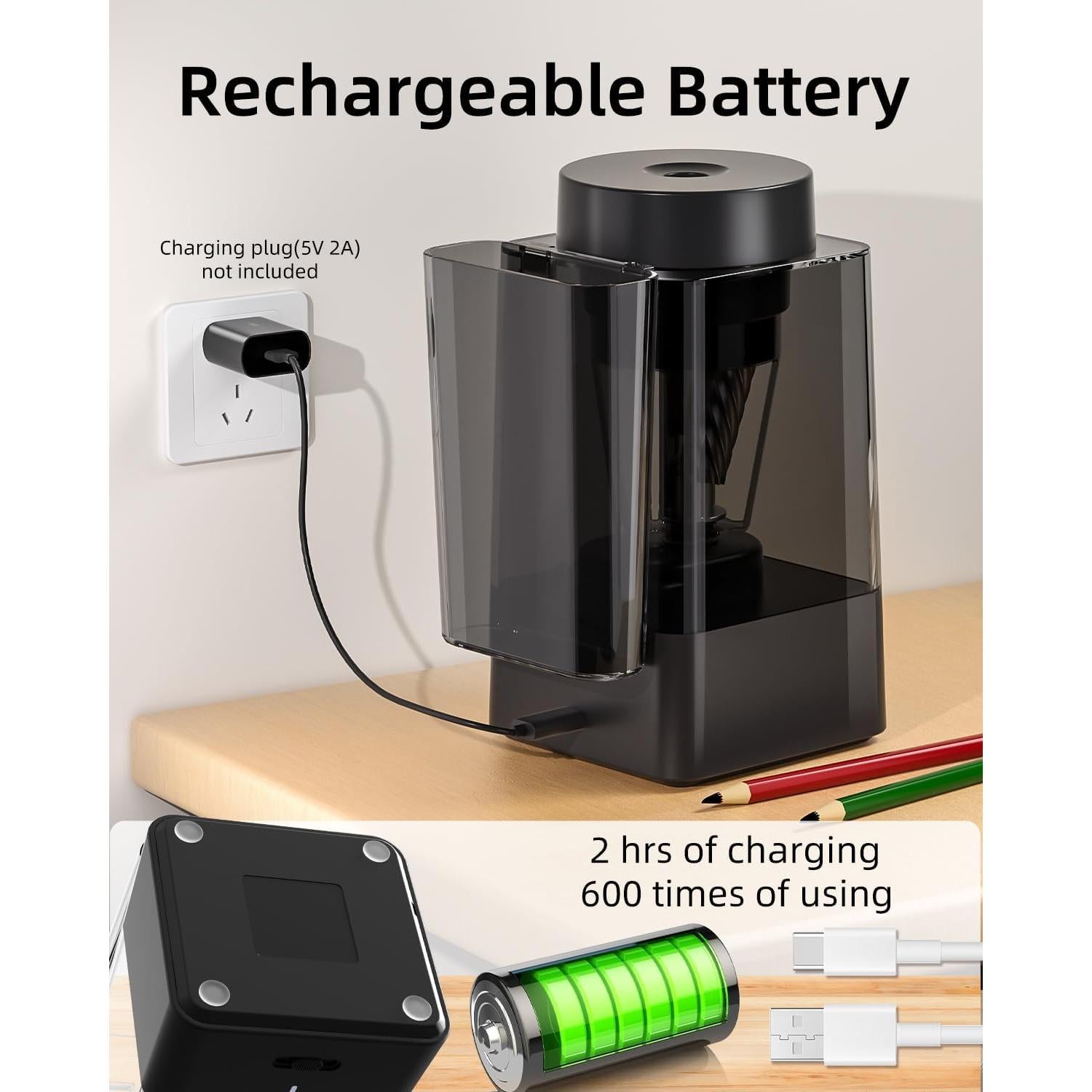 Sacapuntas Eléctrico Automático Zmol Negro 6-12mm Recargable