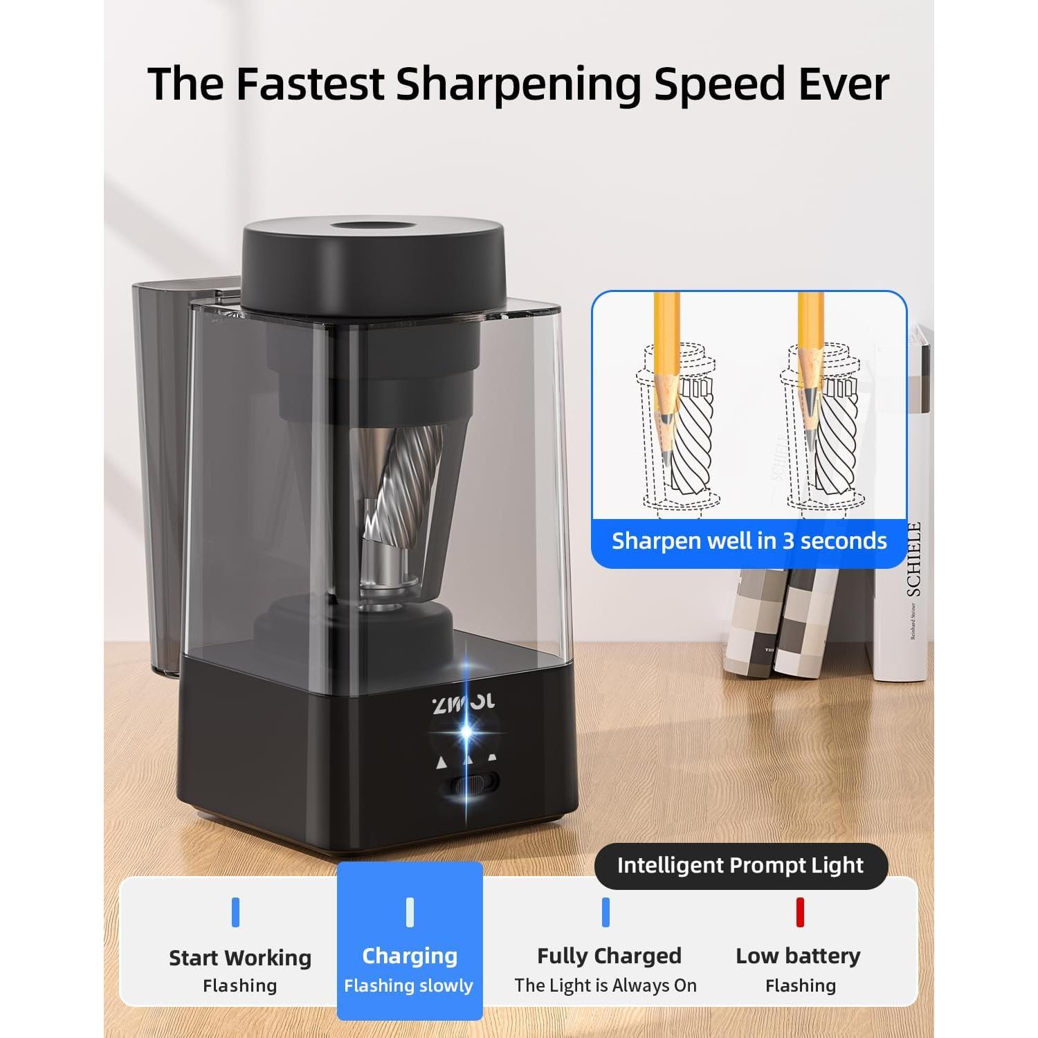 Sacapuntas Eléctrico Automático Zmol Negro 6-12mm Recargable