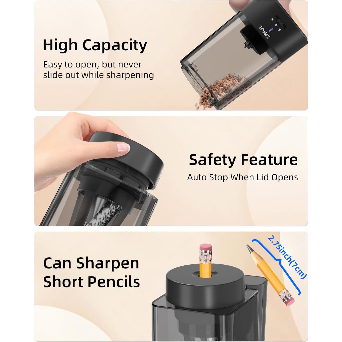 Sacapuntas Eléctrico Automático Zmol Negro 6-12mm Recargable