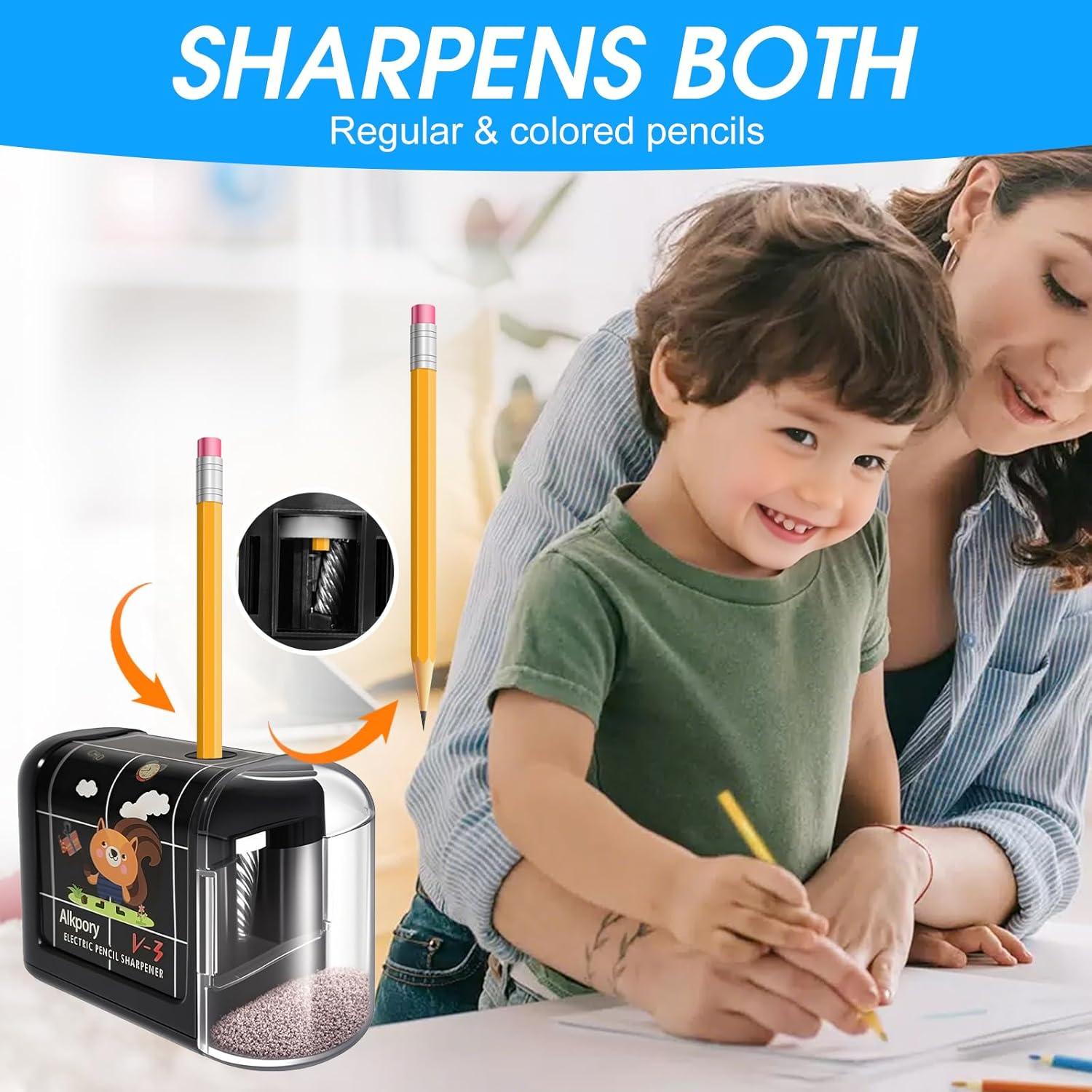 Sacapuntas Eléctrico Alkpory Negro para Niños - Seguro y Rápido