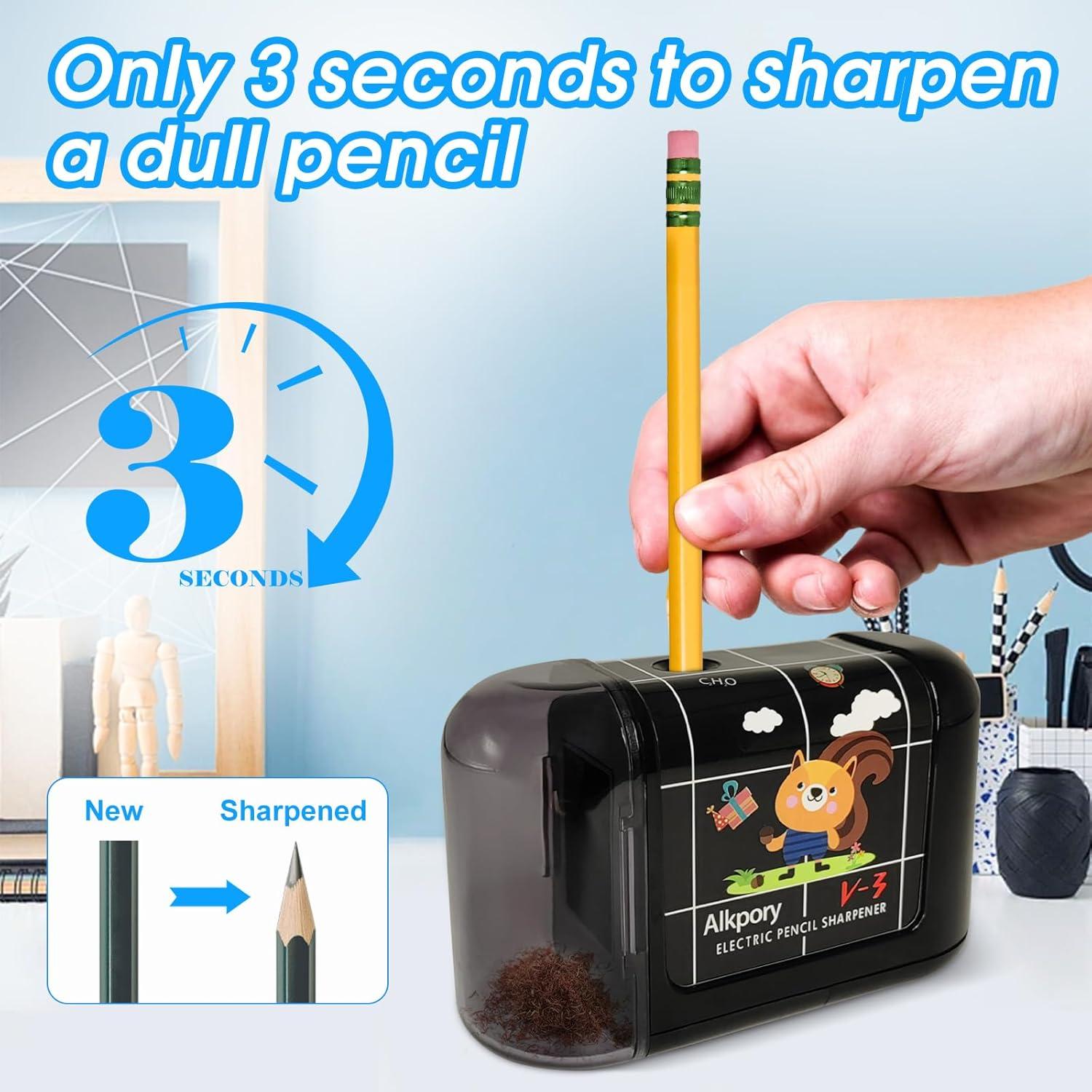 Sacapuntas Eléctrico Alkpory Negro para Niños - Seguro y Rápido