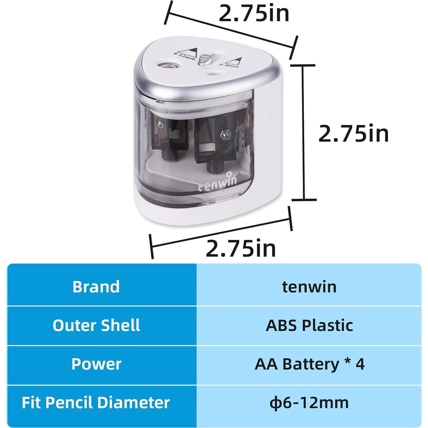 Sacapuntas eléctrico Tihoo doble orificio para lápices 6-12mm