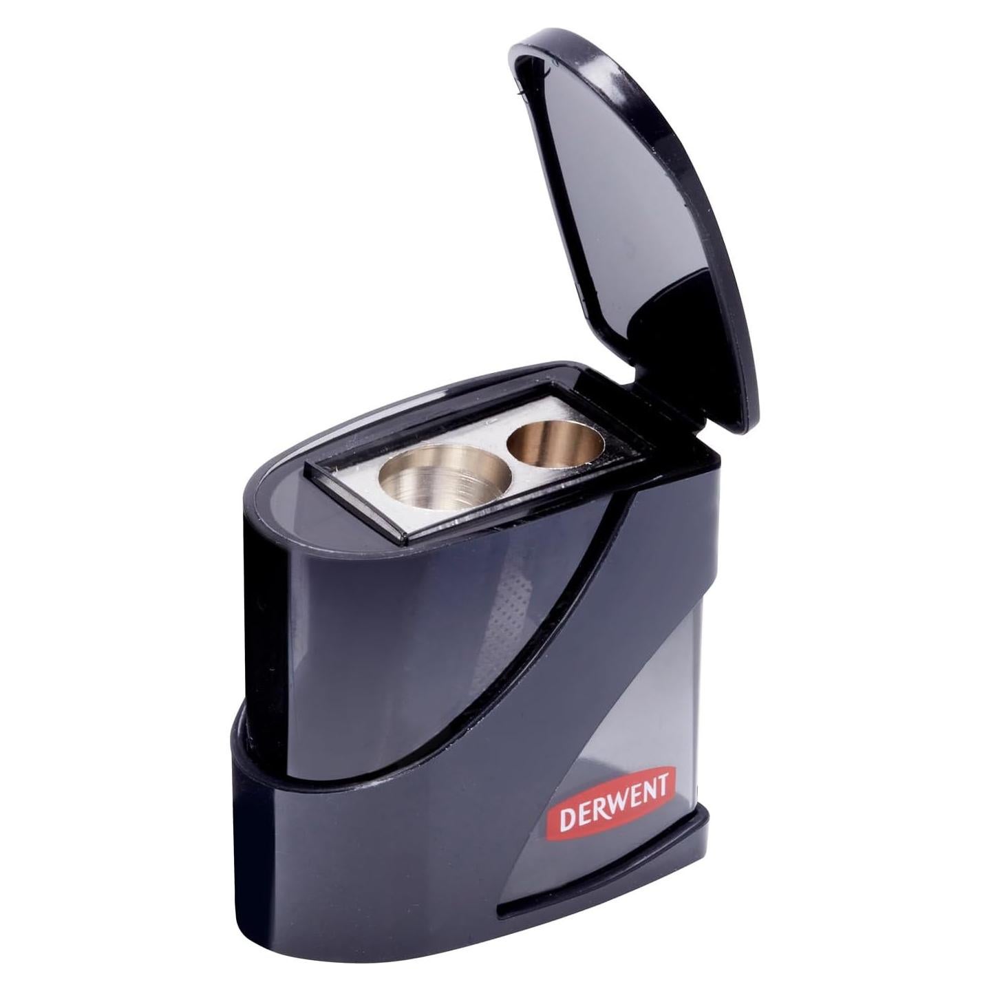 Sacapuntas Doble Orificio Derwent con Contenedor - Negro
