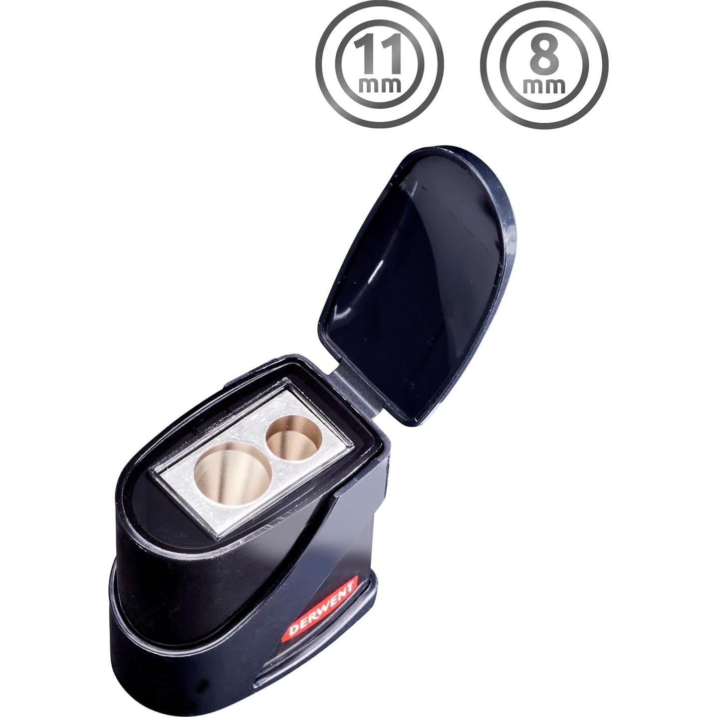 Sacapuntas Doble Orificio Derwent con Contenedor - Negro