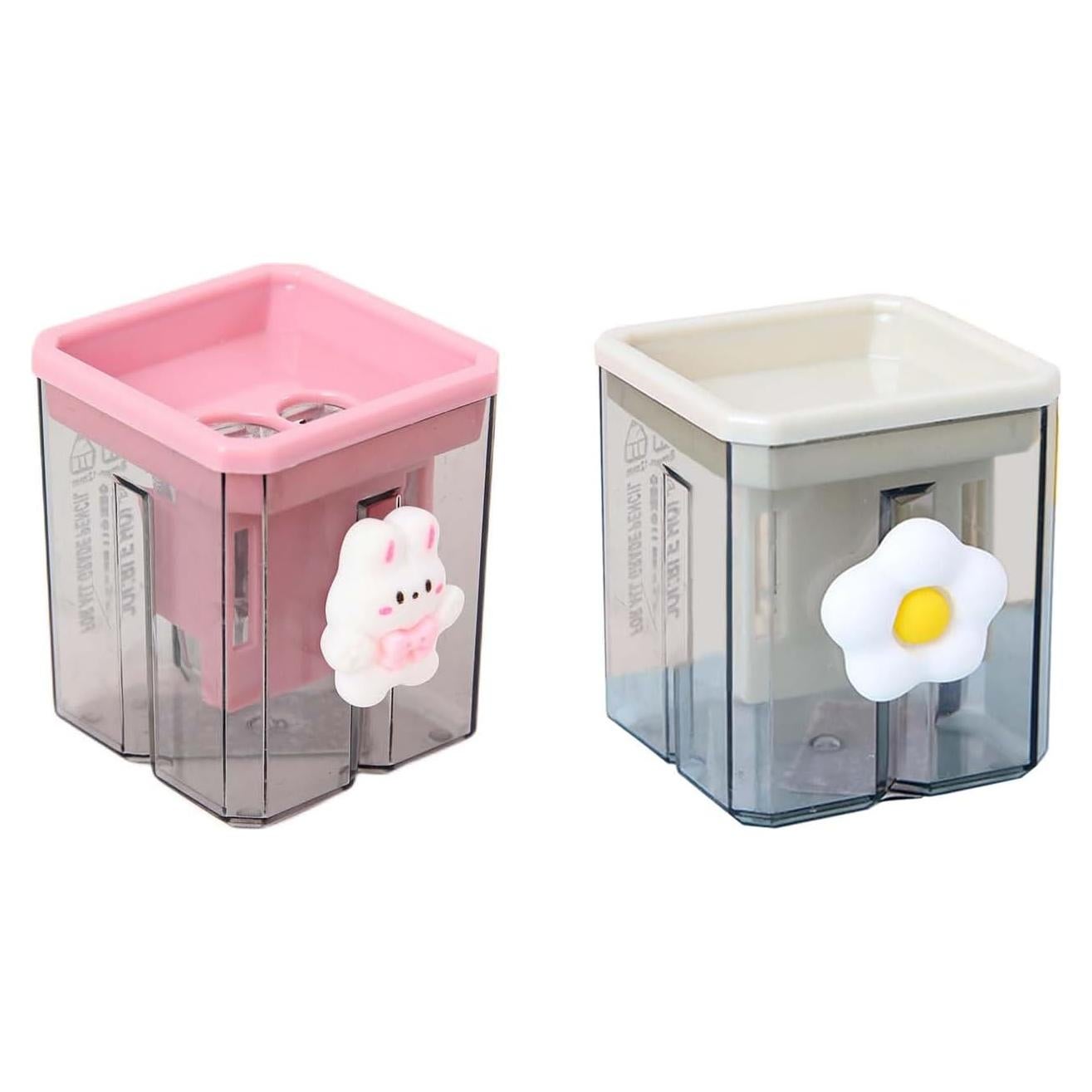 2 Sacapuntas de Lápiz Bsdurable Doble Agujero Transparente