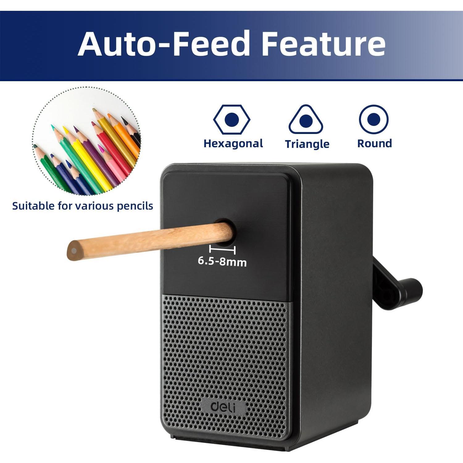 Afilador de Lápiz Manual Deli E71160 Negro con Punta Ajustable