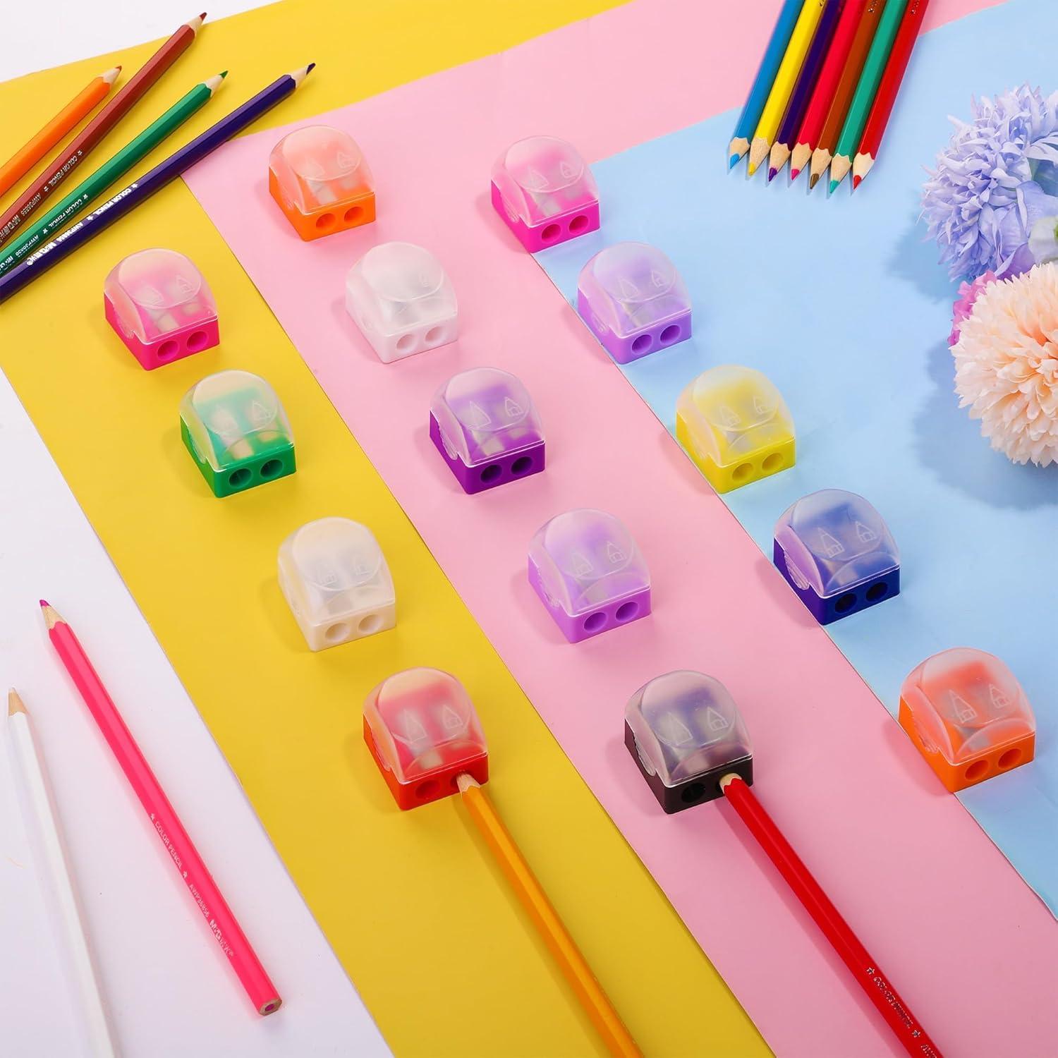 Aodaer 120 Sacapuntas Manual Doble Orificio con Tapa - Colores Vivos