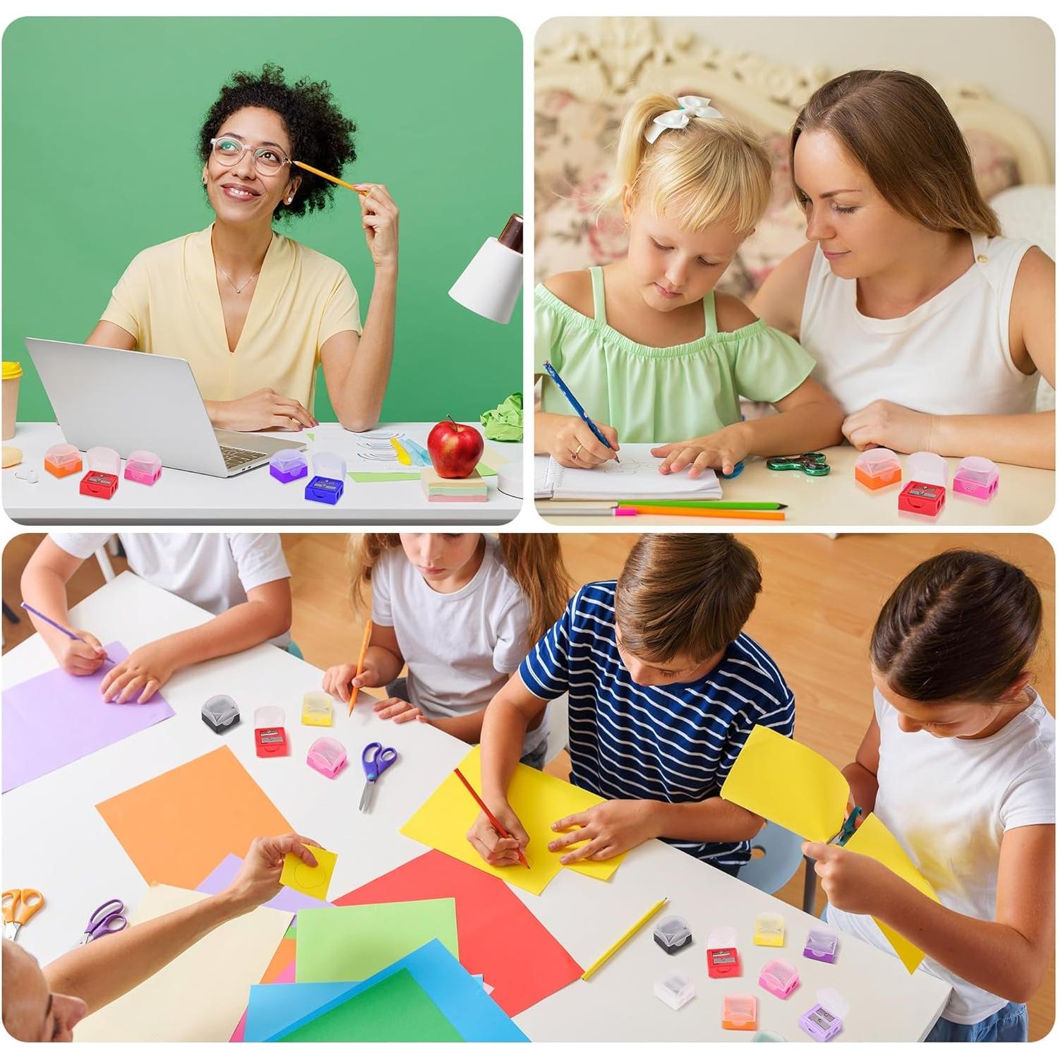 Aodaer 120 Sacapuntas Manual Doble Orificio con Tapa - Colores Vivos