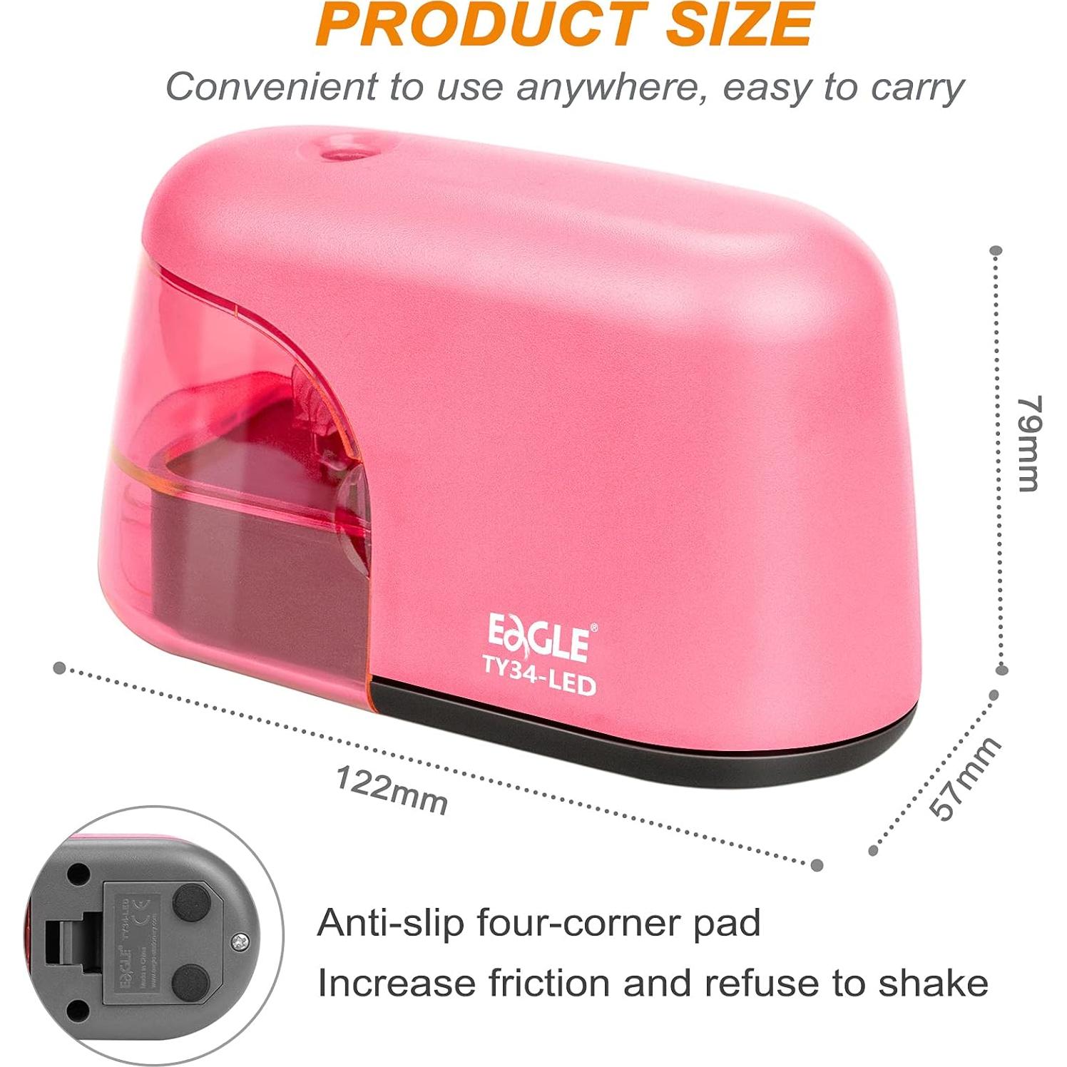 Sacapuntas Eléctrico Eagle Rosa con Luz LED y Cuchilla Reemplazable